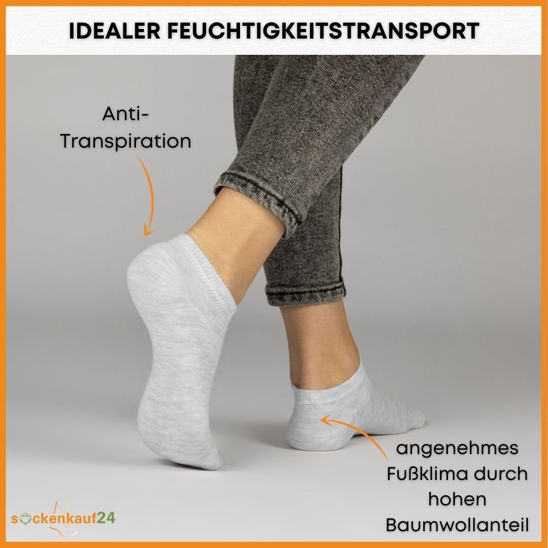 sockenkauf24 Sneakersocken 10 WP Socken Baumwolle & 70202T mit Komfortbund Basic (Grau, Herren Damen Paar - (Basicline) 35-38) Sneaker aus