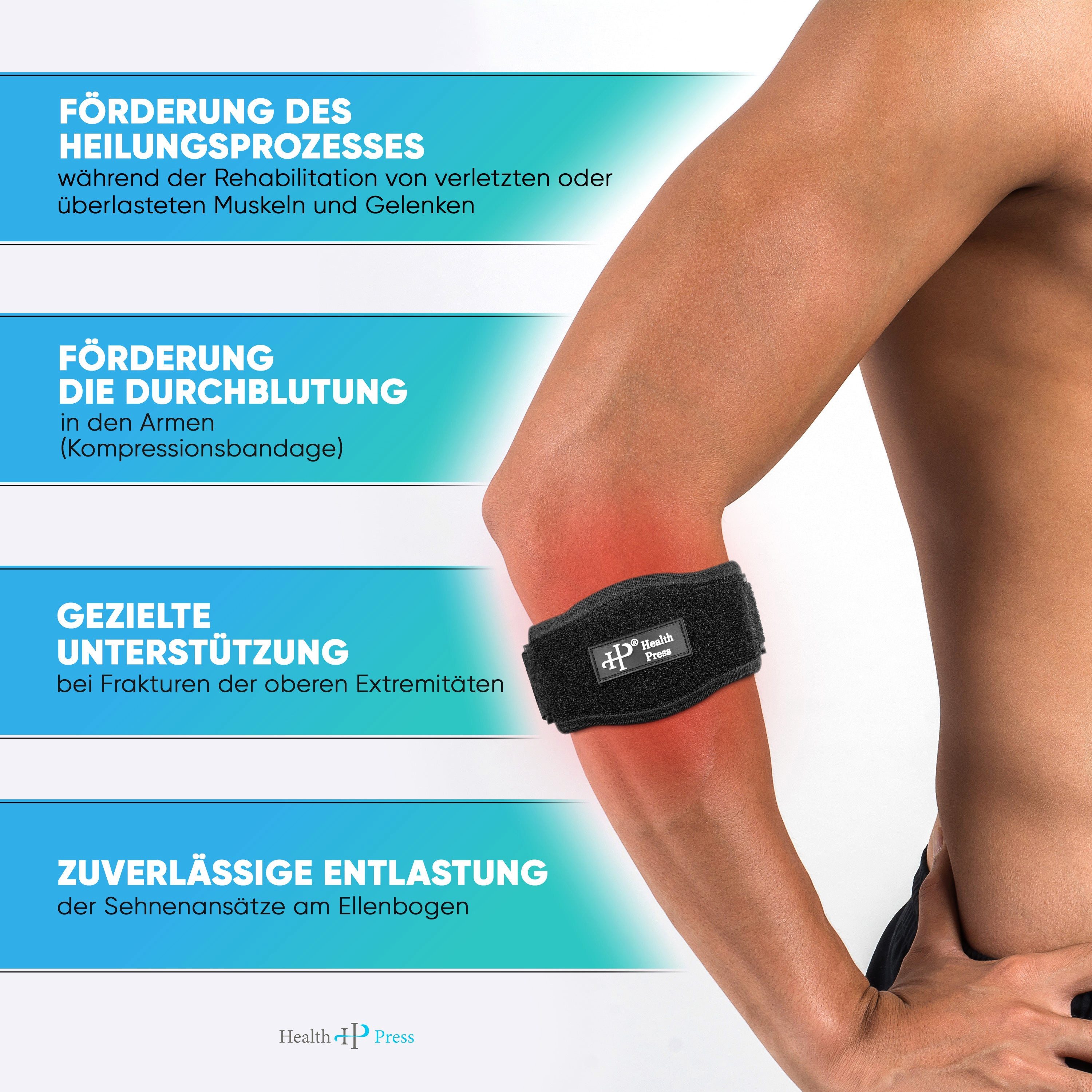 Health Press Ellenbogenbandage Tennisarmbandage (1er Set), Dermatologisch getestet
