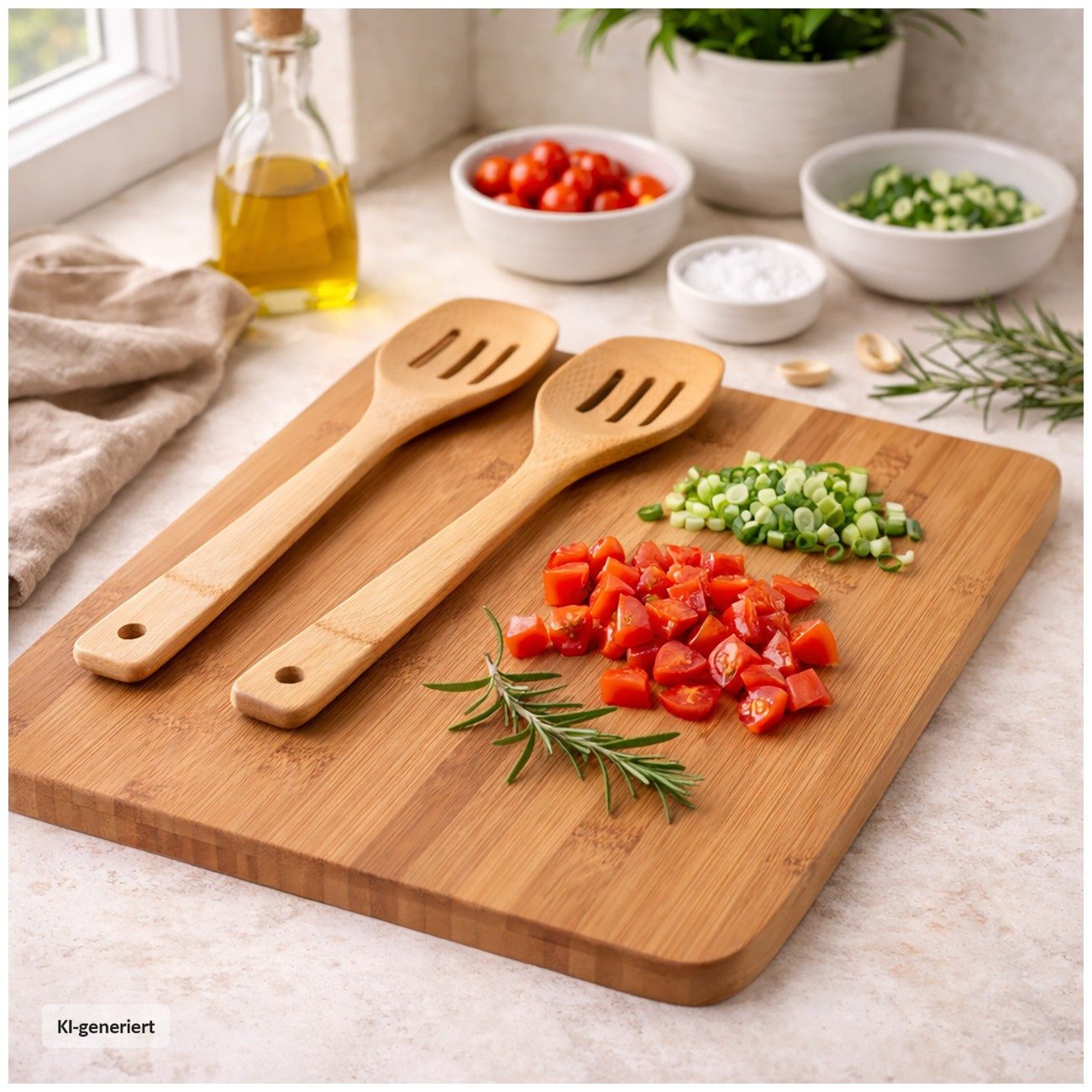 HTI-Living Schneidebrett Schneidebrett mit Kochbesteck, Bambus, (Set, 3-St., 1 Schneidebrett mit 2er Kochbesteck), Kochbesteck Kochlöffel Küchenset