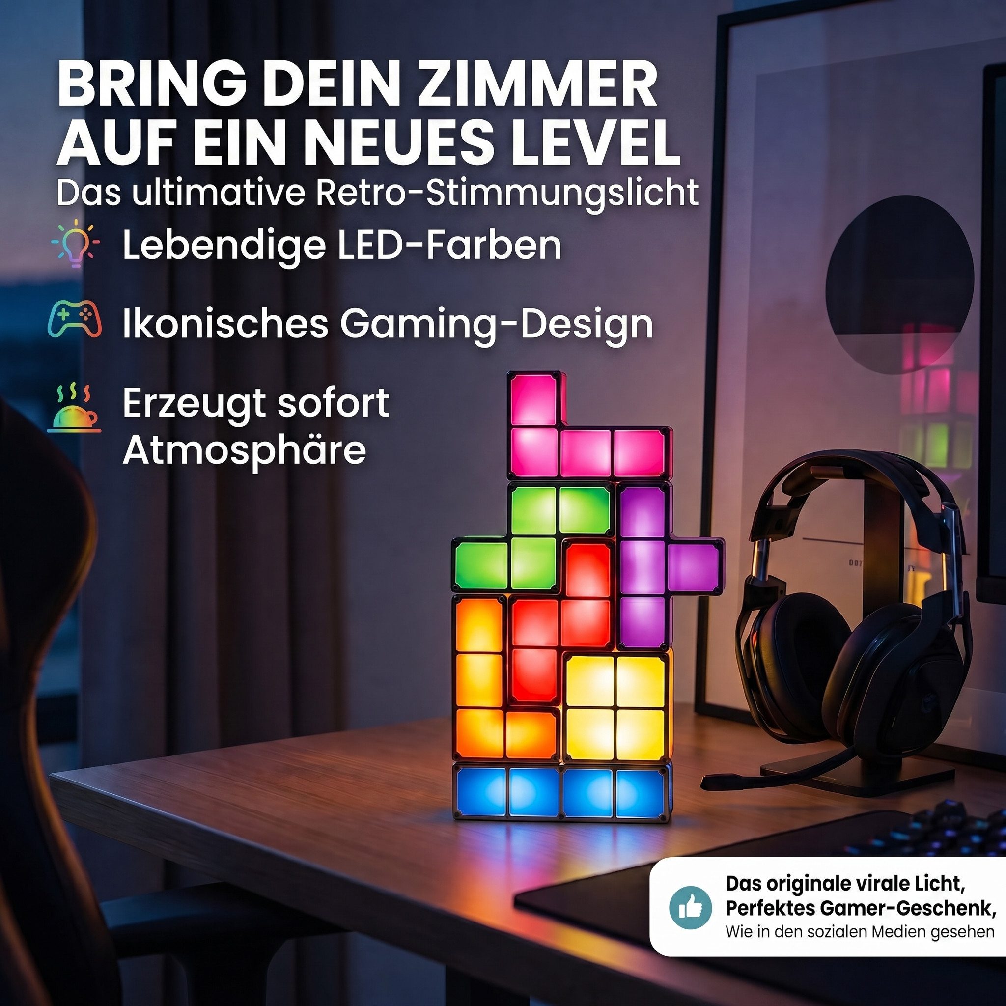 Goods+Gadgets LED Schreibtischlampe GOODS+GADGETS LED Tetris Block Lampe – Retro Deko & Stimmungslicht, Retro Deko Tisch-Leuchte