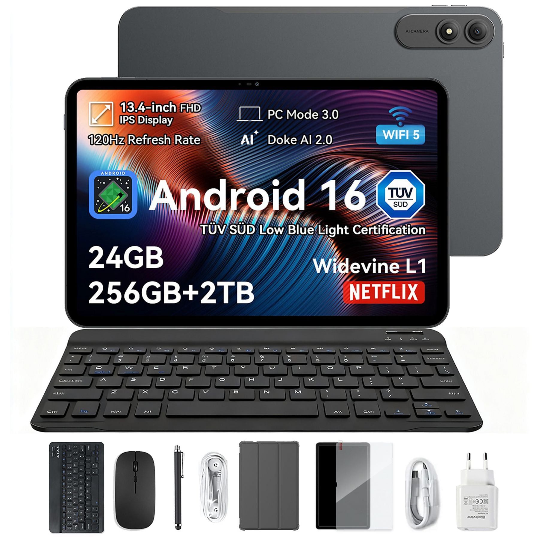 blackview 13,4'' Pad 200 LTE Tablet mit Tastatur/Maus/Stift/Kopfhörer Android 16 Tablet (13,4", 256 GB, Android 16, 4G(LTE), 24+256 GB, 120Hz, 8300mAh, tablet mit sim karte, Android 16,Gemini AI)
