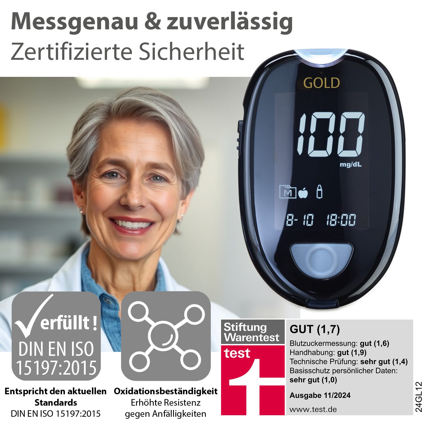 GlucoCheck Blutzuckermessgerät GlucoCheck GOLD Blutzuckermessgerät, Inkl. 10 Teststreifen
