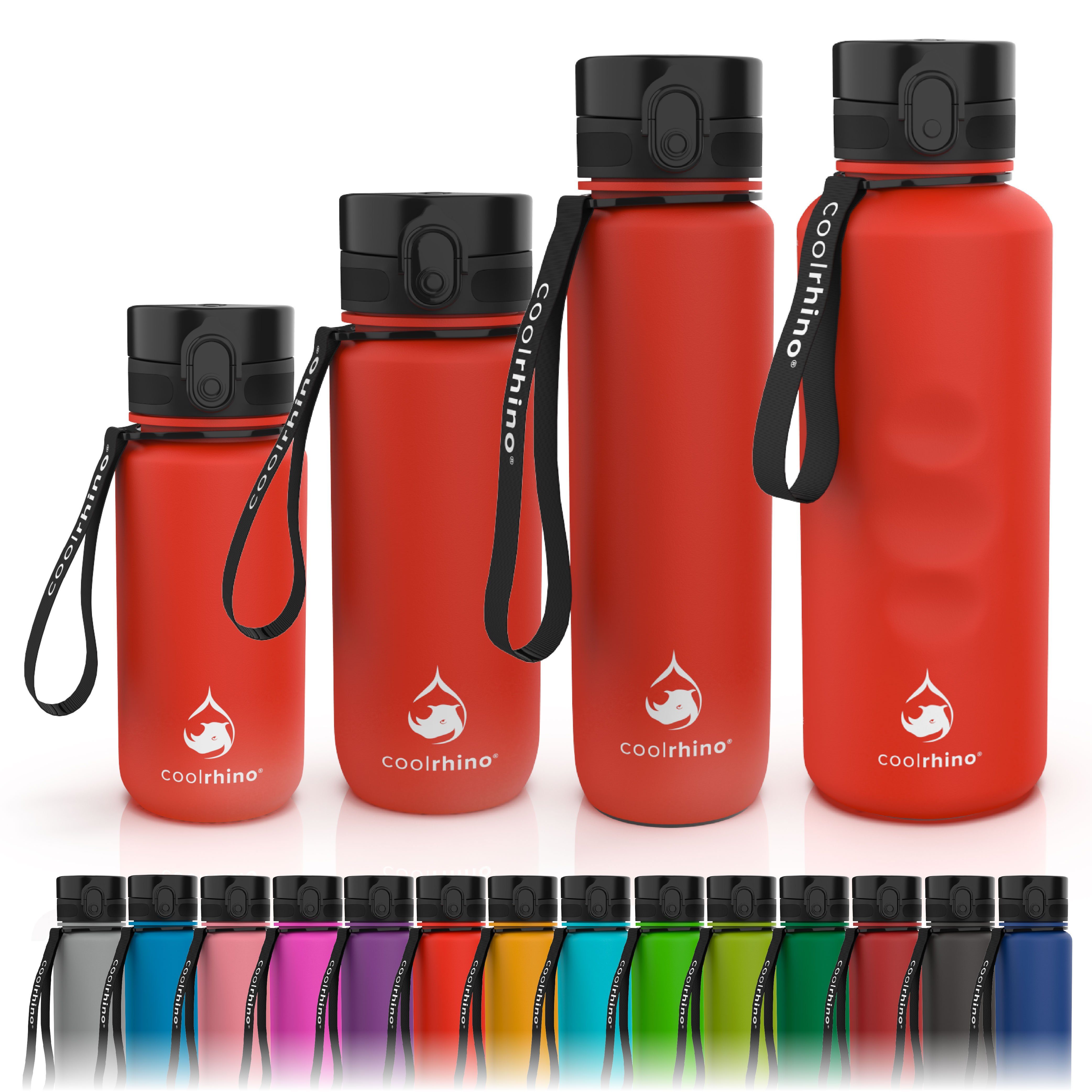 Sport, Outdoor, für Tritan 1,5 650 coolrhino liter, 350 l, Fahrrad 1 und ml, Rot Wasserflasche Sportflasche ml, auslaufsicher rhinoSport Schule Trinkflasche