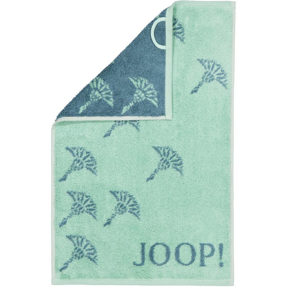 Joop! Handtuch Handtuch Move Faded Cornflower Aqua 1691 44, Walkfrottier (1- St), Wendeoptik, Logo, Flauschig, Pflegeleicht und trocknergeeignet
