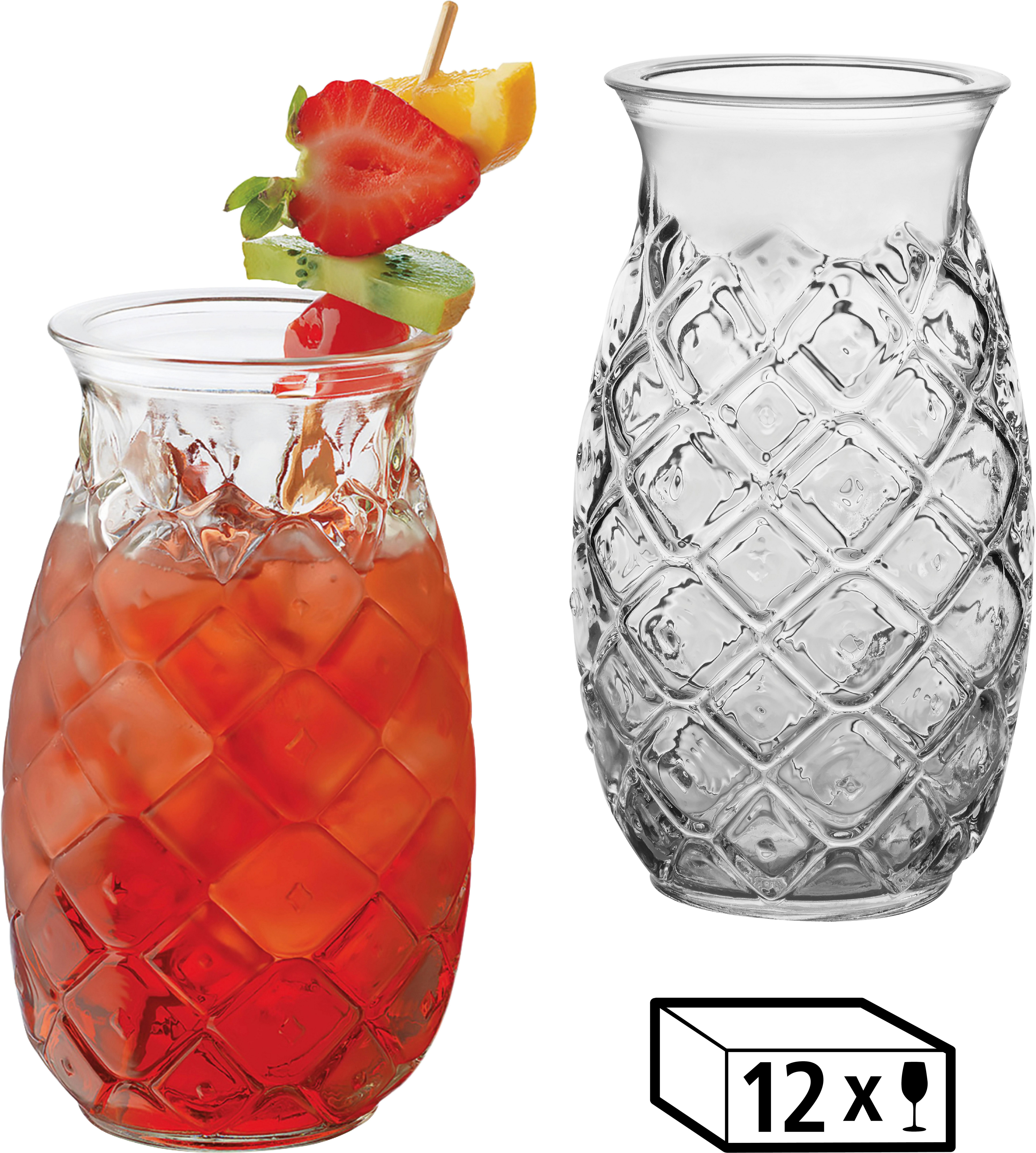 LIBBEY Cocktailglas Libbey Trinkglas, 12er Set -TIKI- im Ananas-Design, 12-tlg., Glas, 502 ml, hochwertig verarbeitet, im modernen Design