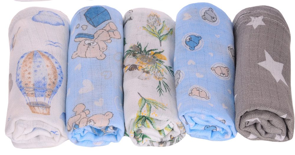 La Bortini Stoffwindeln Spucktücher Baby Mullwindeln Babytücher 5er Pack Mulltücher, aus reiner Baumwolle, 5er Pack