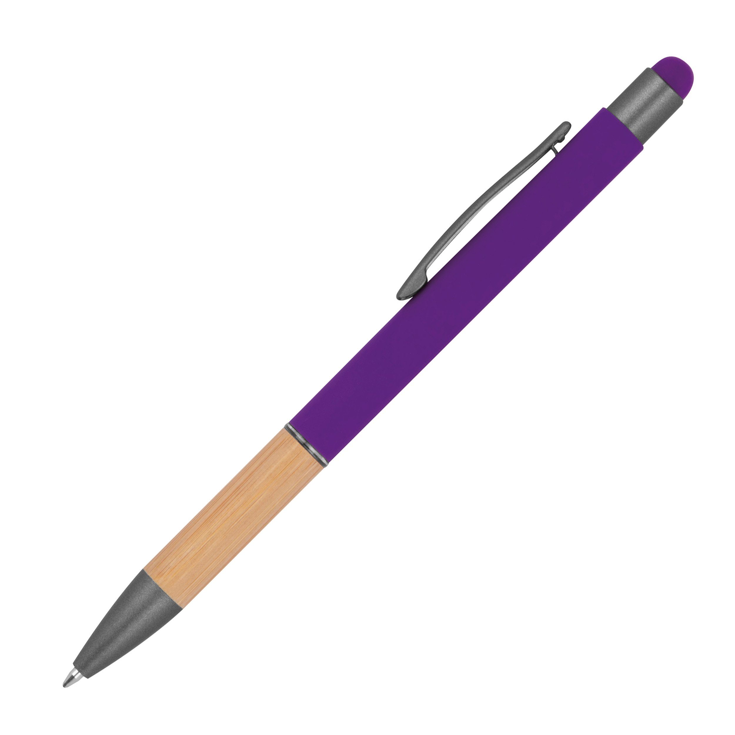 Livepac Office Kugelschreiber Touchpen Kugelschreiber mit Griffzone aus Bambus / Farbe: lila