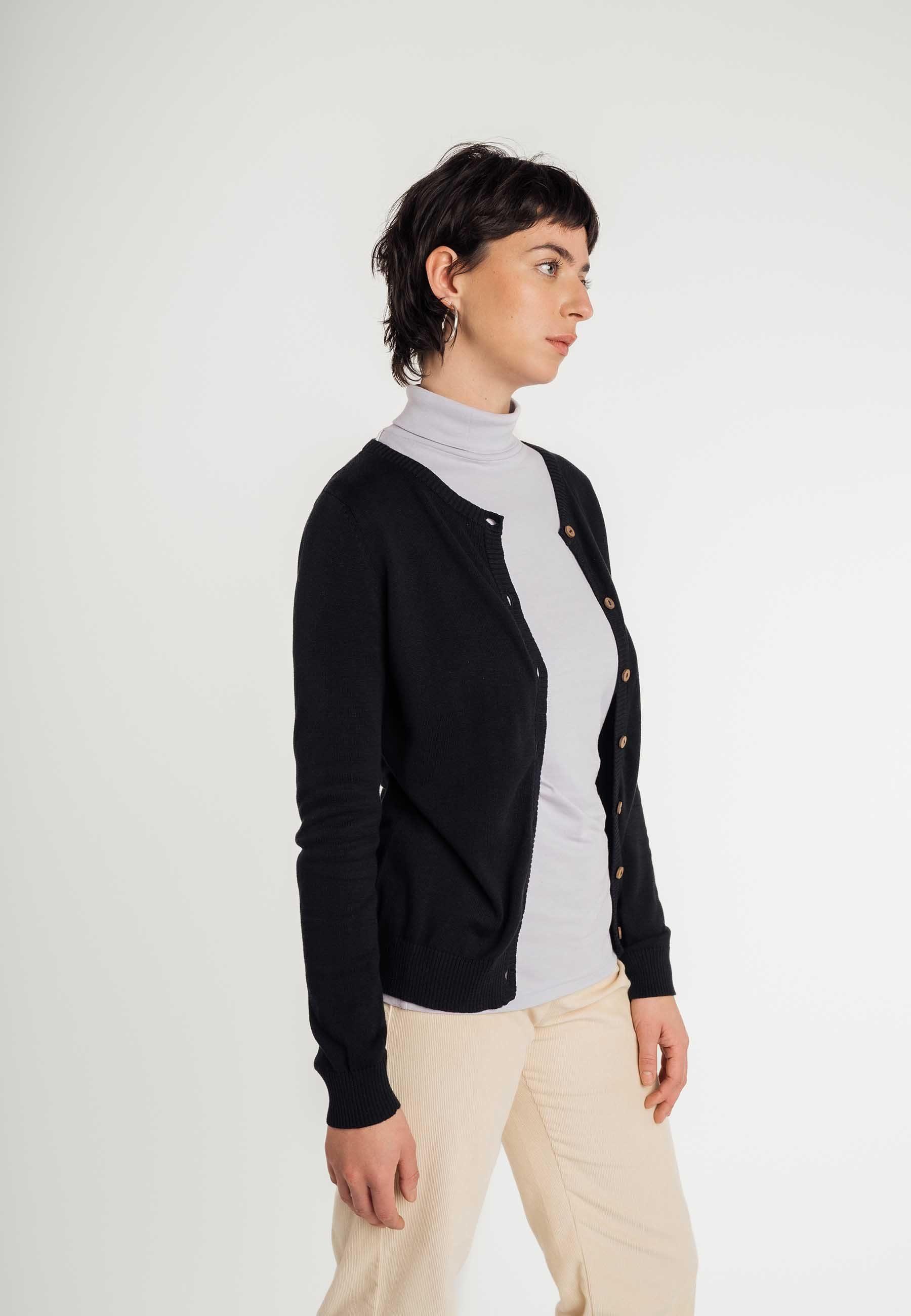 MELA Rippbündchen Damen Cardigan schwarz Cardigan