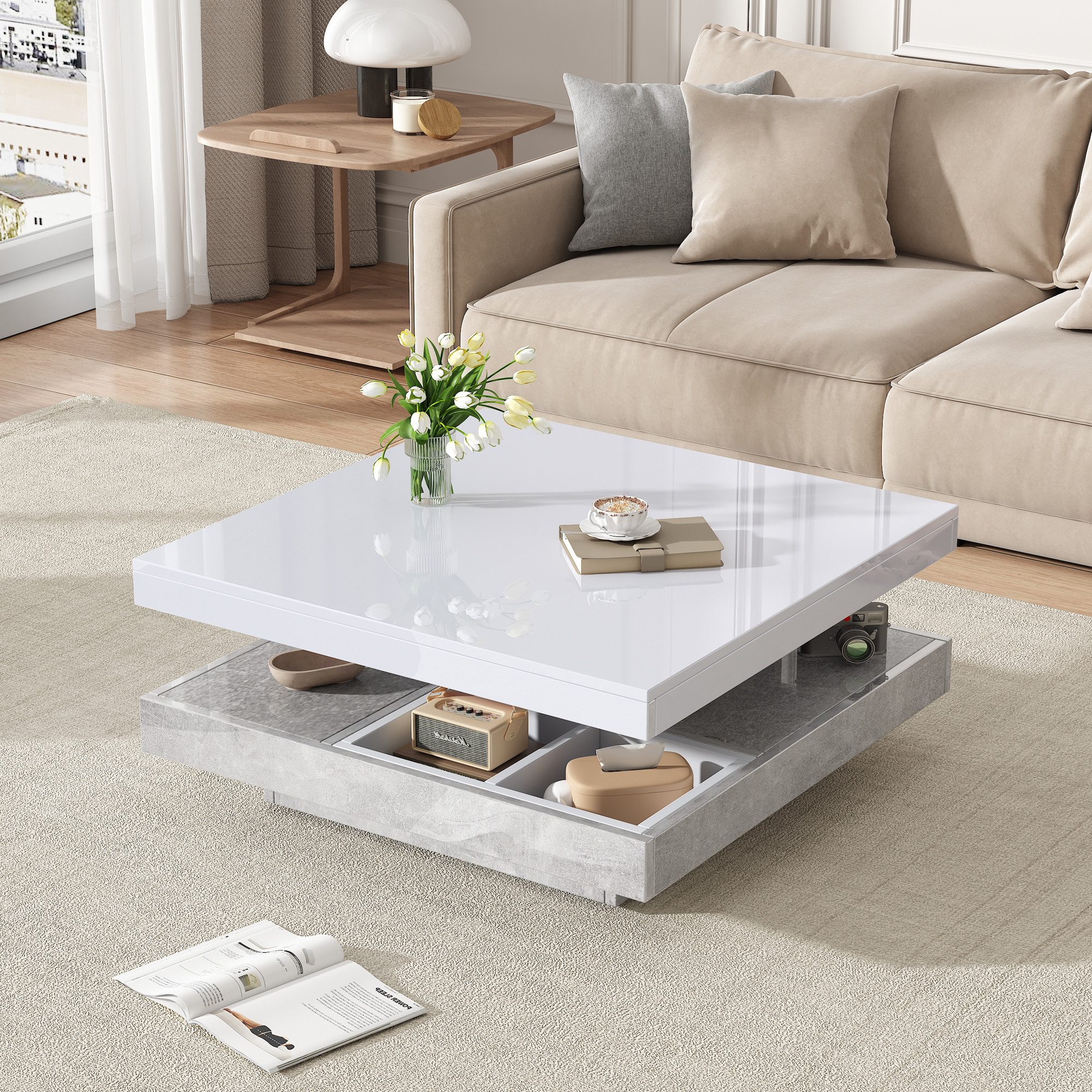 Merax Couchtisch 360° drehbar (1-St., 70x70x36cm), günstig online kaufen