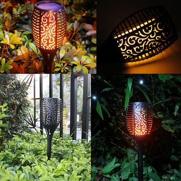 oyajia LED Solarleuchte 2/4 Stück 96 LEDs Solarleuchte Fackel Gartenfackeln mit Flammeneffekt, LED fest integriert, Warmweiß, IP65 Wasserdicht Solarlampe für Außen, Gärten, Rasen Beleuchtung