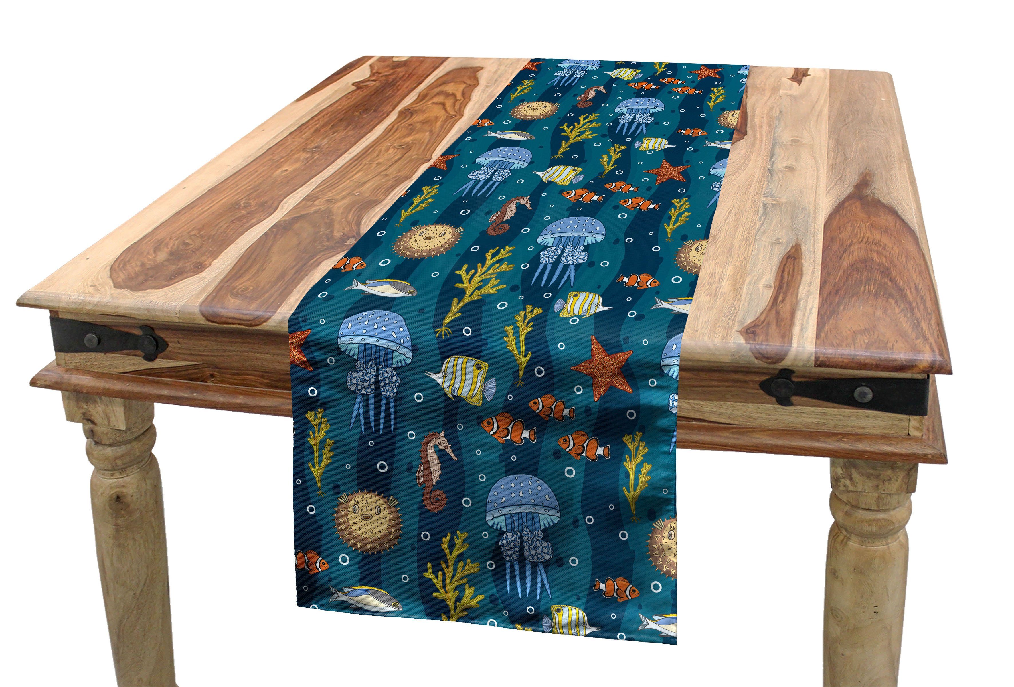 Abakuhaus Tischläufer Esszimmer Küche Rechteckiger Dekorativer Tischläufer, Unterwasser- Deep Sea Tiere Cartoon