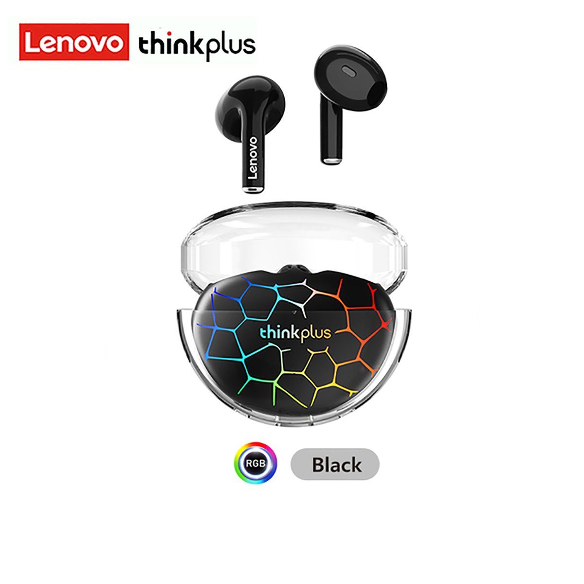 Lenovo LP80 Pro mit Touch-Steuerung Bluetooth-Kopfhörer (True Wireless, Siri, Google Assistant, Bluetooth 5.3, kabellos, Stereo-Ohrhörer 280 mAh Kopfhörer-Ladehülle - Schwarz RGB) Schwarz-RGB