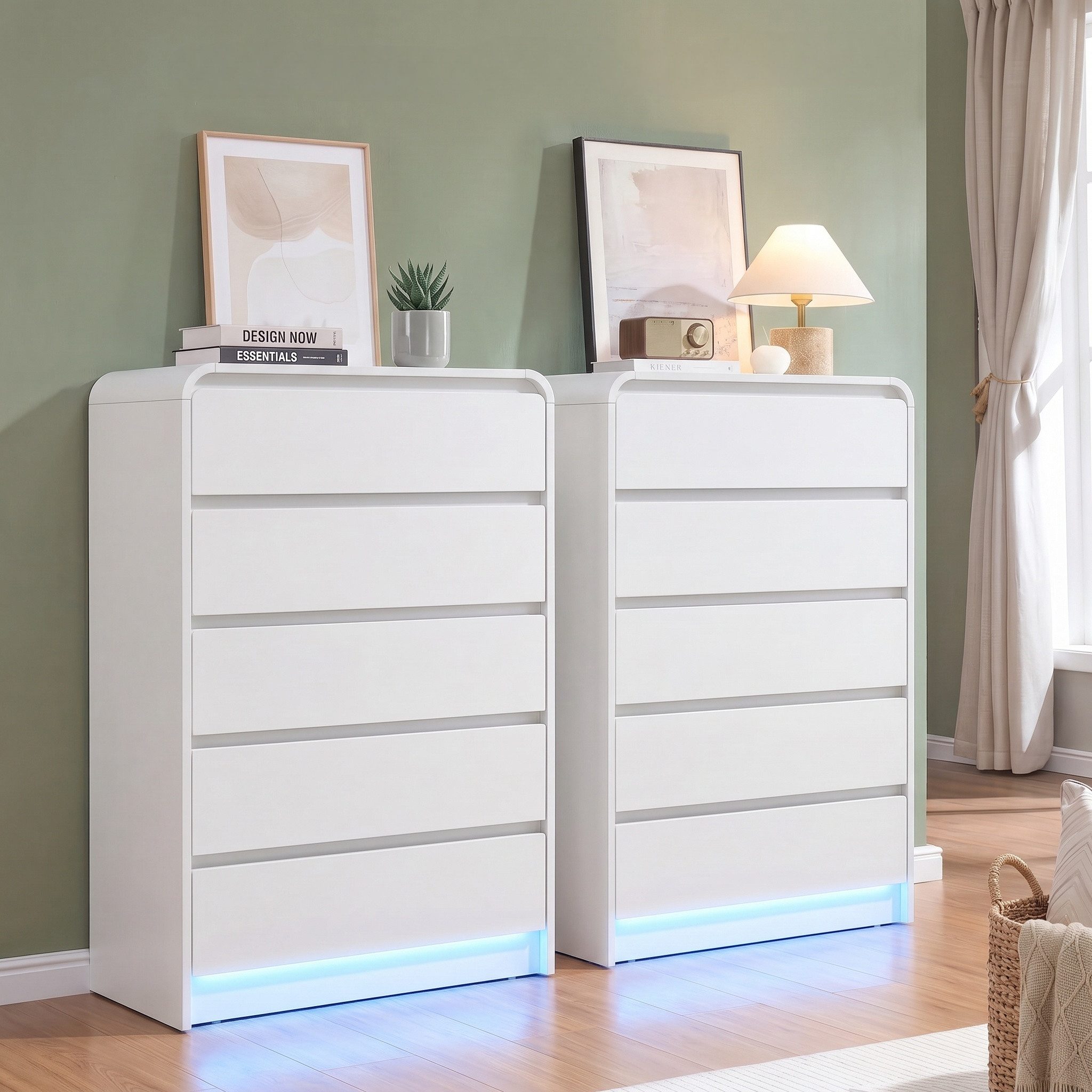 Furnishings Home Kommode mit 5 Schubladen LED, Sidebord für Flur Schlafzimmer Wohnzimmer (1 St., 73x40x110 cm), Kommode Schrank für Wohnzimmer und Schlafzimmer