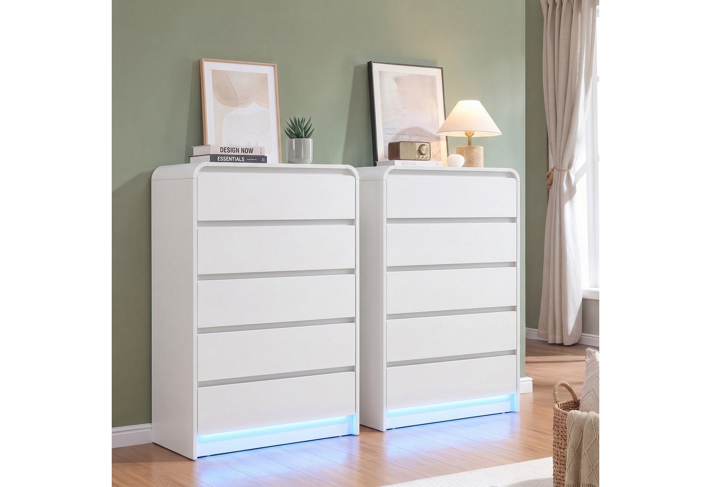 Furnishings Home Kommode mit 5 Schubladen LED, Sidebord für Flur Schlafzimmer Wohnzimmer (1 St., 73x40x110 cm), Kommode Schrank für Wohnzimmer und Schlafzimmer