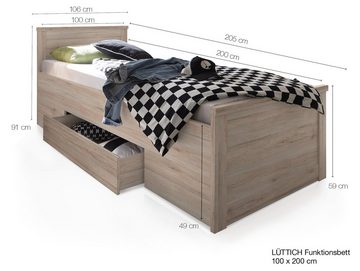 Moebel-Eins Futonbett, LÜTTICH Einzelbett 100x200 cm, Material MDF, Eiche sanremofarbig