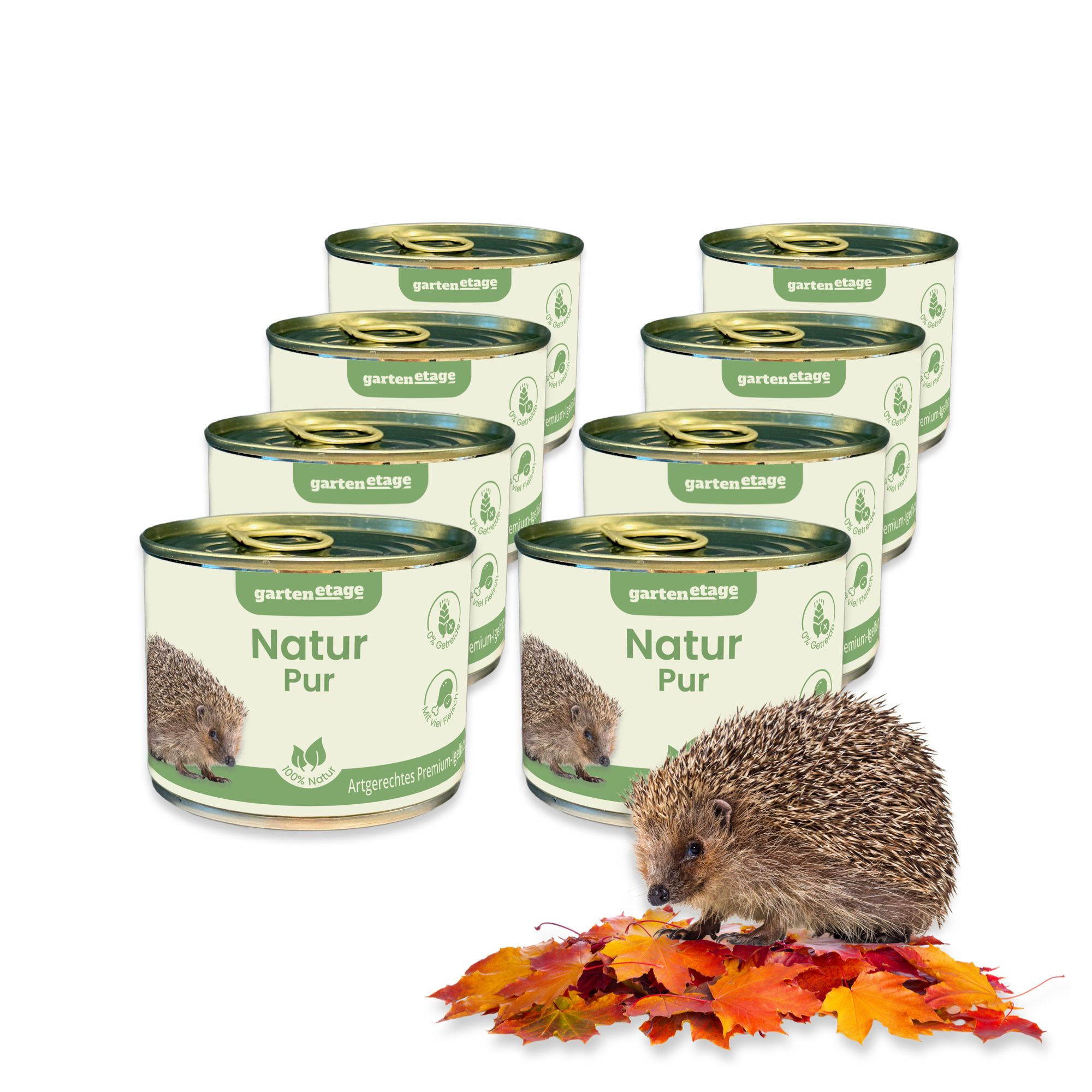 gartenetage Artgerechtes Premium-Igelfutter mit sehr hohem Fleischanteil 8x 200 g, Ergänzungsfutter für: Igel, Getreidefrei, proteinreich & natürliche Energie