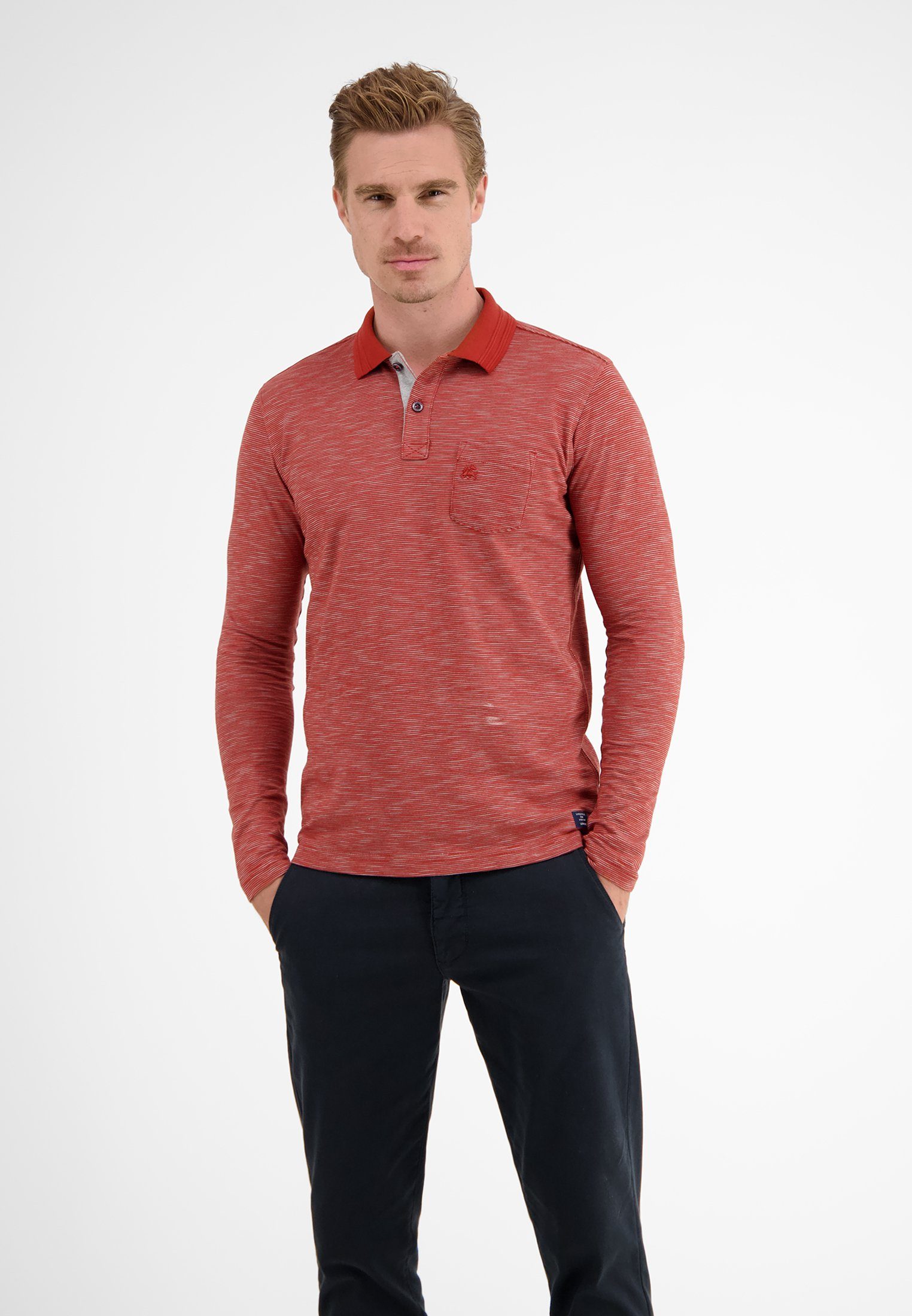 Poloshirt LERROS LERROS RUSTY mit RED Langarmpolo Fineliner-Streifen