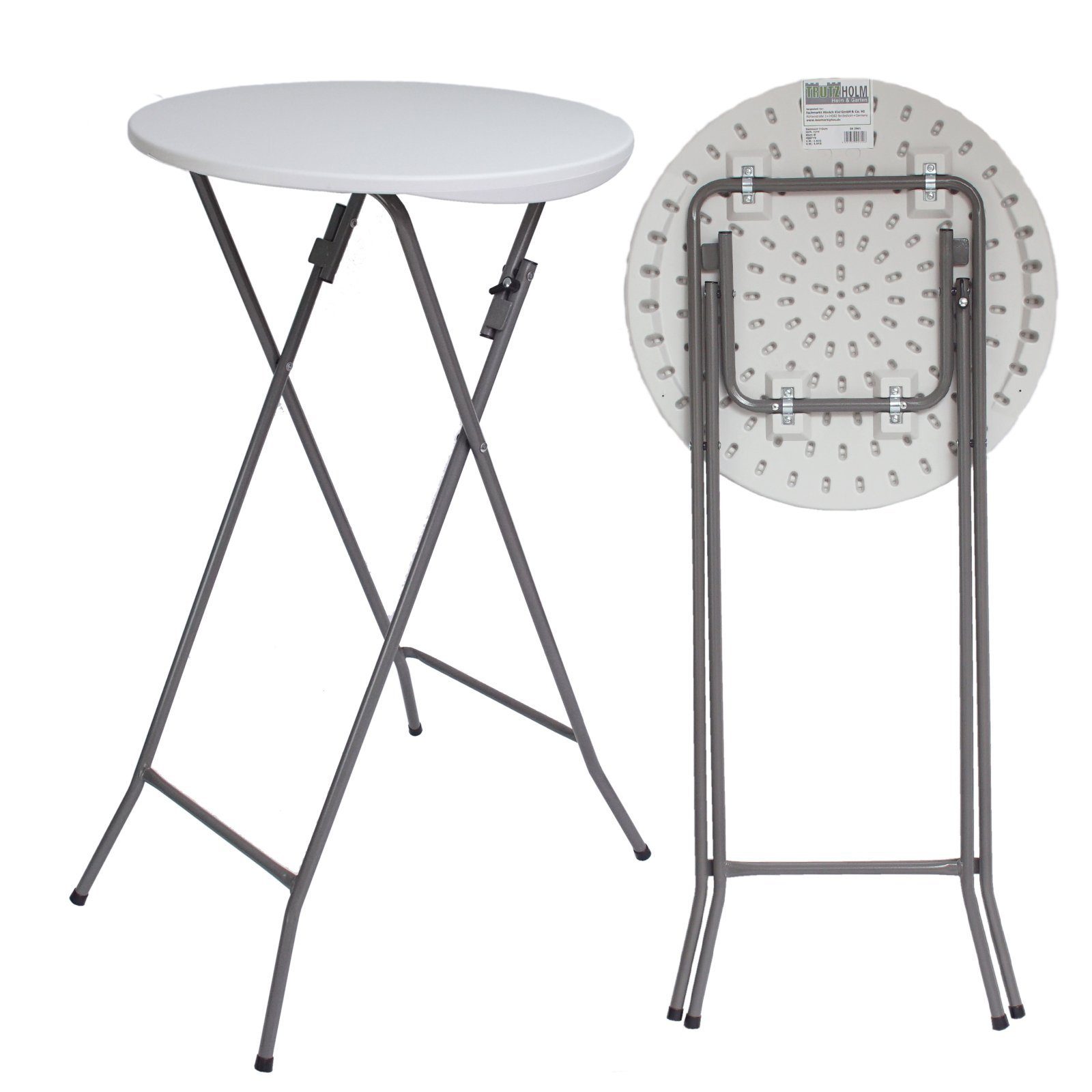 TRUTZHOLM Stehtisch Stehtisch weiß Ø 60cm klappbar Partytisch Bistrotisch Klapptisch Biert (Tisch), zusammenklappbar