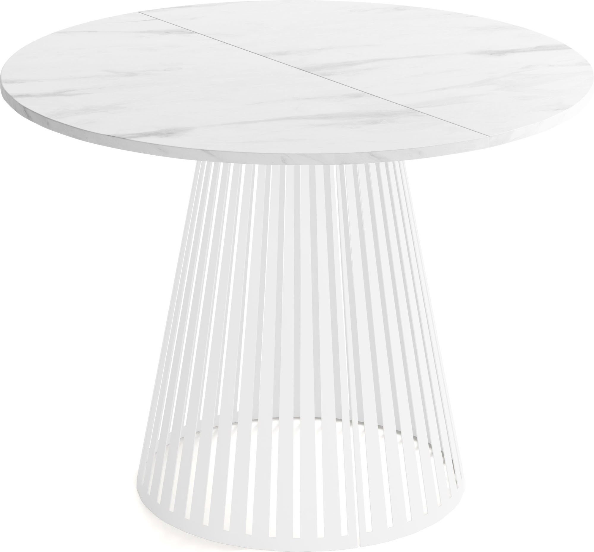 WFL GROUP Esstisch Naro White ausziehbar rund modern mit weißen Metallbeinen (MADE IN EU, erhältlich in 2 Größen – 100/120 cm, ausziehbar auf 180/200 cm), platz – Bild 2 von 5
