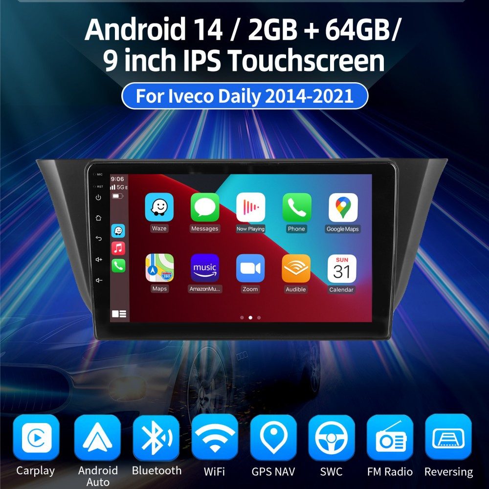 ESSGOO DAB+ Autoradio Android15 Für Iveco Daily 2014-21 Carplay GPS Navi USB Autoradio (RDS, 4+64GB(optional), FM, USB und Type-C, AM, DAB+ (optional), Carplay Android Auto Bluetooth EQ USB GPS Navi WIFI Touchscreen)