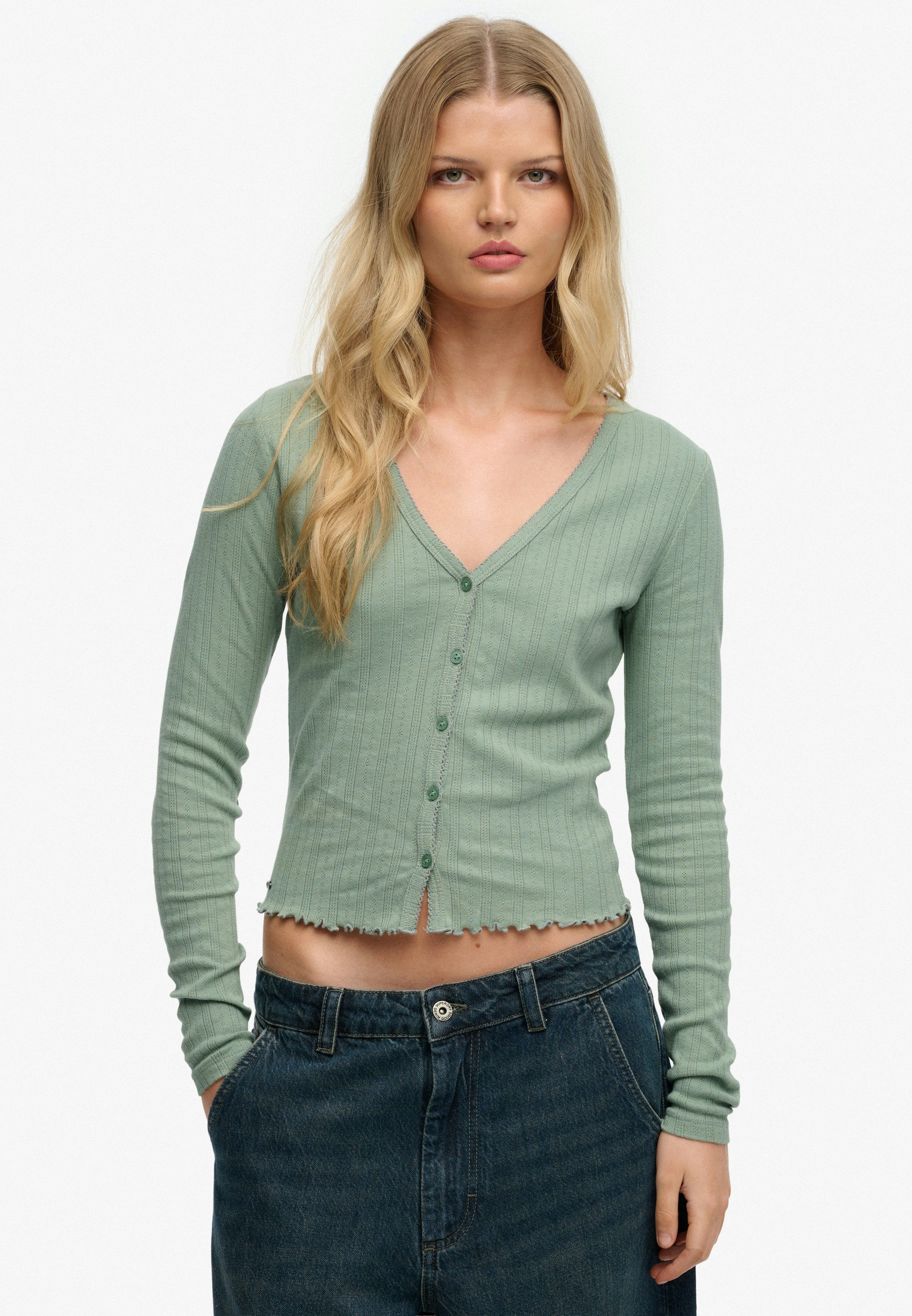 Superdry Cardigan ATH ESS POINTELLE CARDIGAN Pointelle Muster, Baumwolle, Jerseyqualität, skinny fit