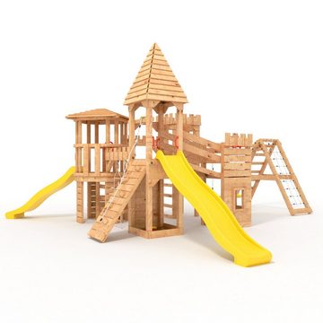 bibex Spielturm Ritterburg-XXL+R - mit 4x Klettertürmen, 2x Rutschen, Sandkasten