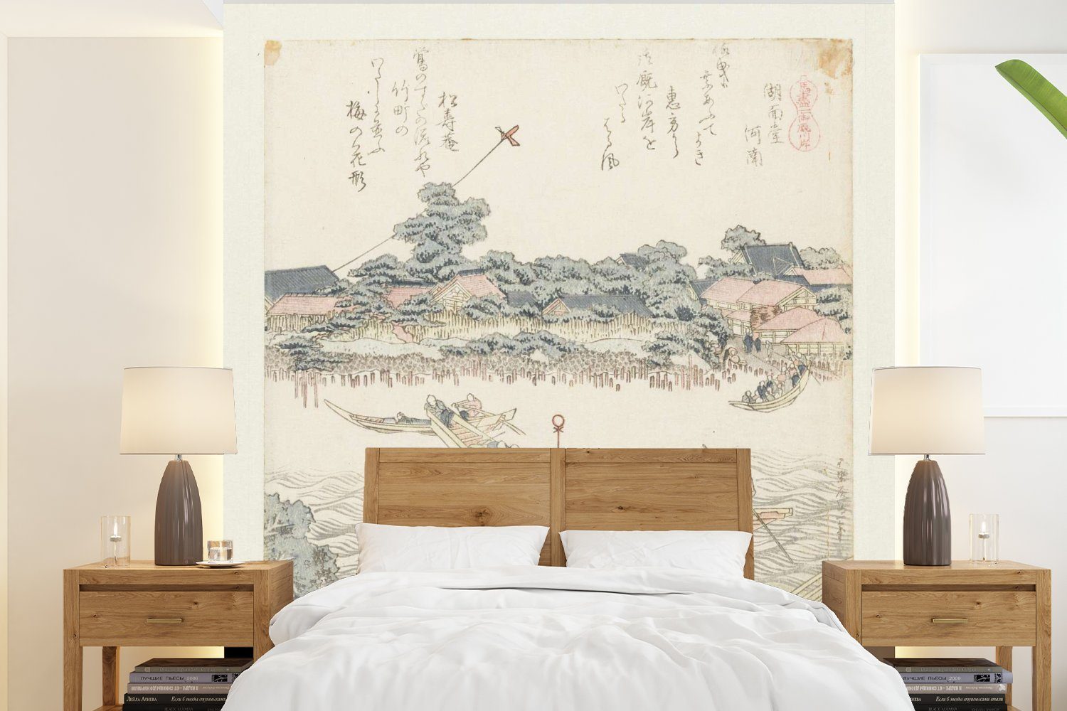 MuchoWow Fototapete Das Flussufer des Onmaya - Gemälde von Katsushika Hokusai, Matt, bedruckt, (4 St), Vliestapete für Wohnzimmer Schlafzimmer Küche, Fototapete