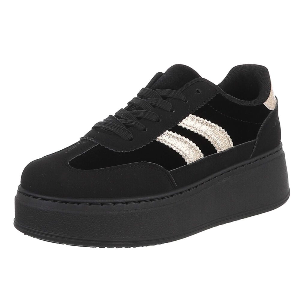 Ital-Design Damen Plateau-Sneaker mit Schnürung und Streifen Sneaker (92392319) Flach Sneakers Low in Schwarz