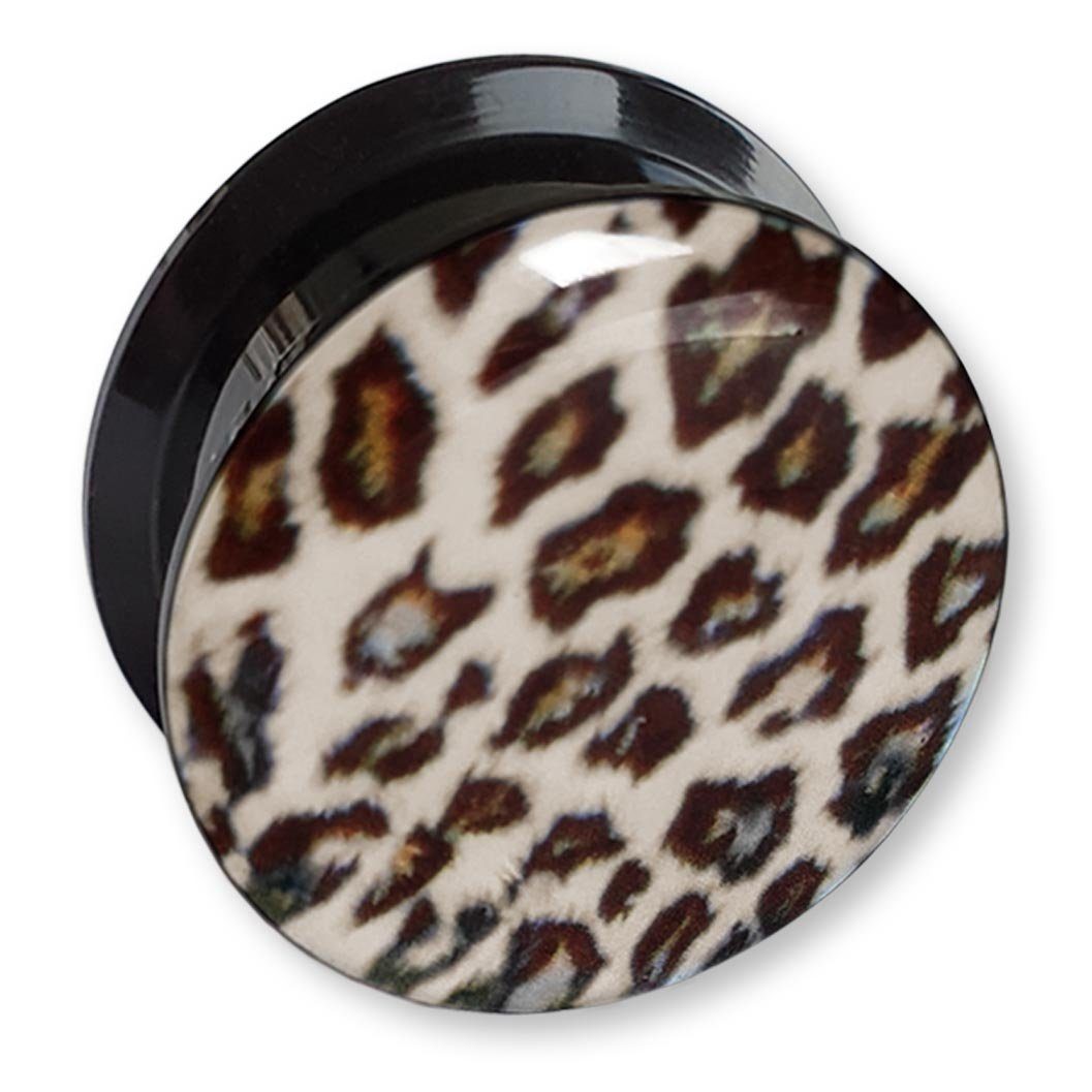 viva-adorno Plug 1 Stück Flesh Plug Ohr Leo Tunnel Acryl Leopardenmuster Leoprint, Leopard Schraubverschluss Innengewinde