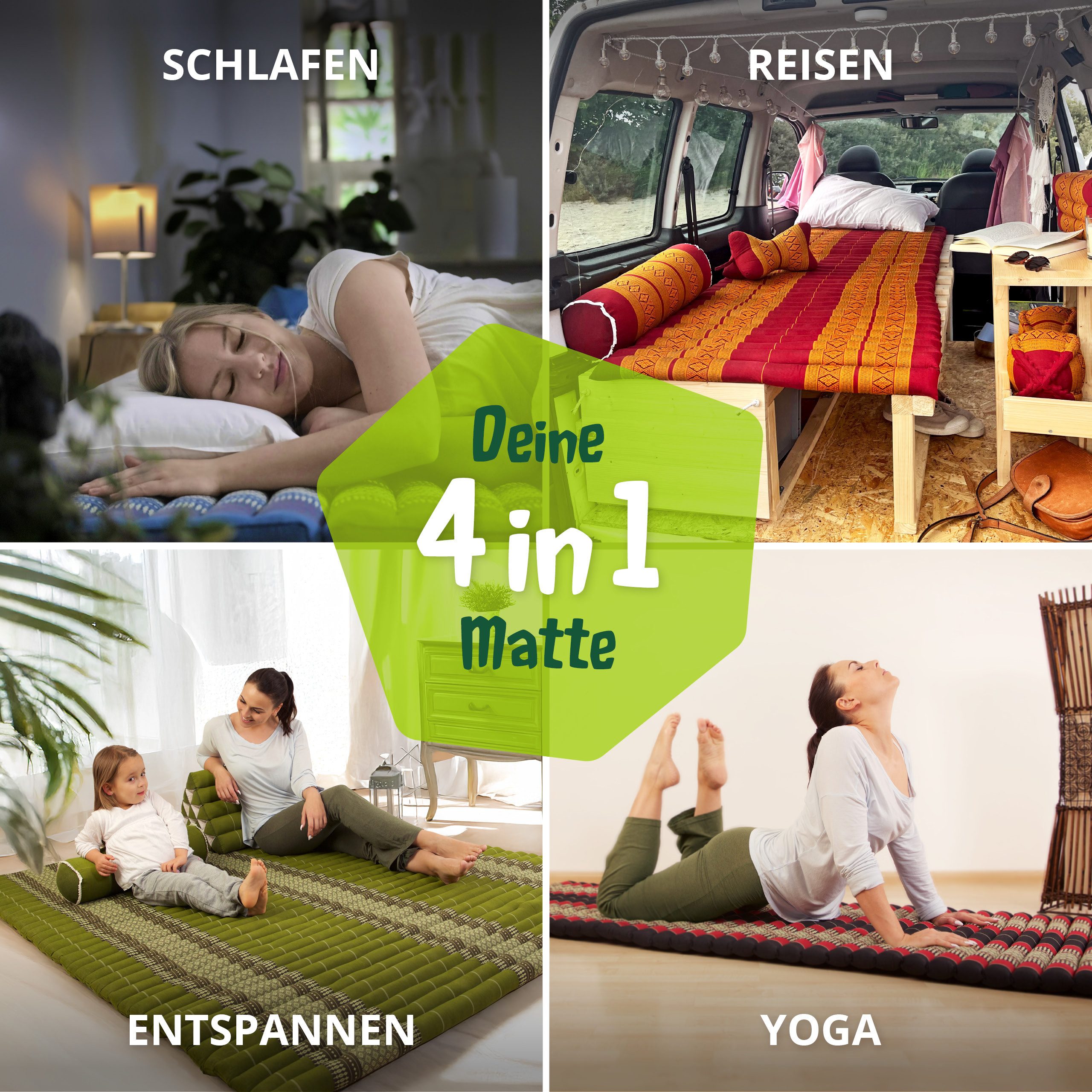 Reisebett-Matratzen Rollmatte 145 cm breit, vegan und handgefertigt, 205x145x4,5cm, livasia, 4.5 cm hoch, Kapok
