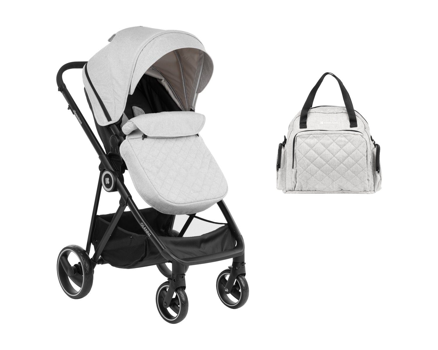 Kikkaboo Kombi-Kinderwagen Kinderwagen Gianni 2 in 1, Wickeltasche, Fußabdeckung, Korb, umbaubar grau