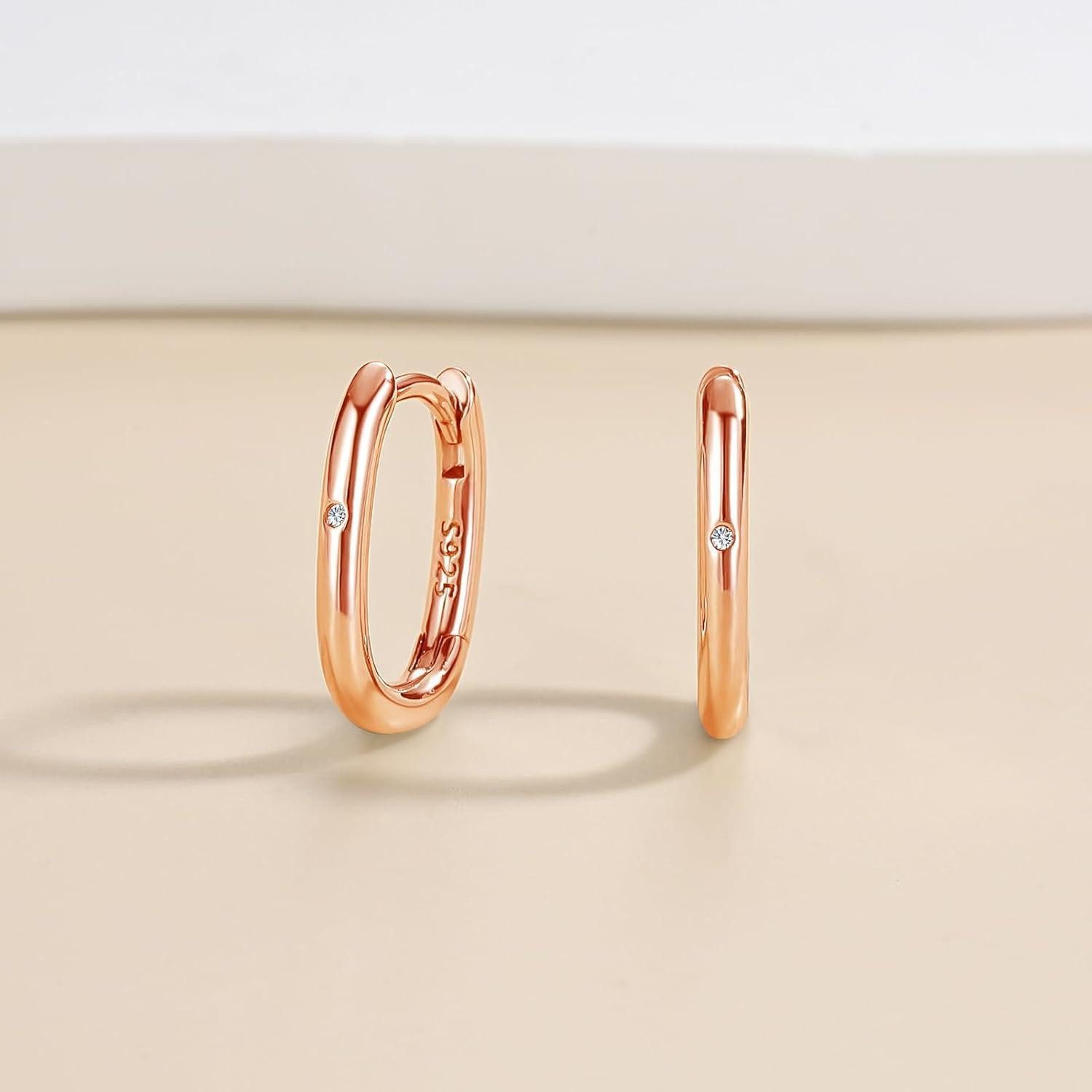 LuxusKollektion Paar Creolen Creolen 925 Silber Zirkonia Oval Hypoallergen B-Rosegold
