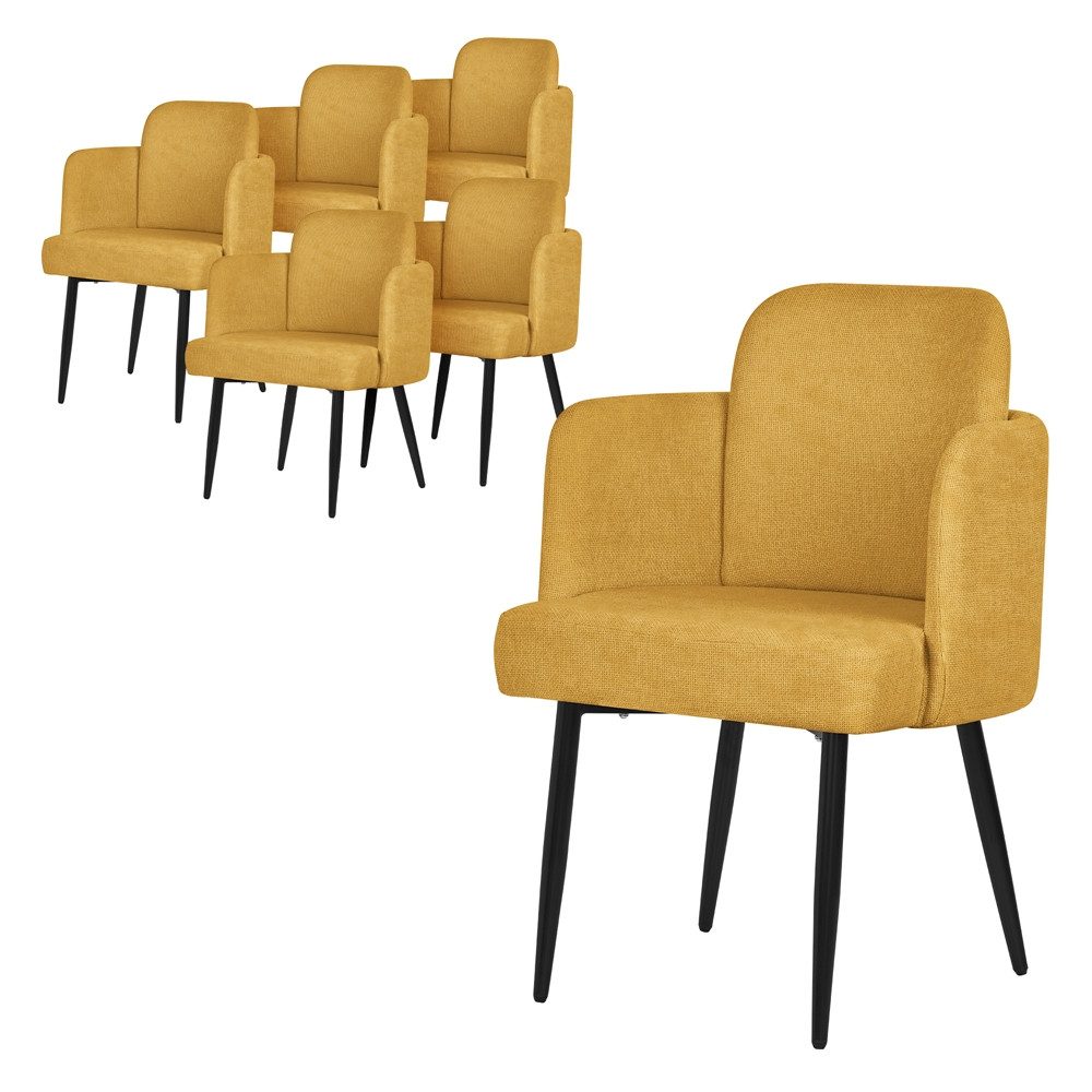 ML-DESIGN Polsterstuhl Esszimmerstühle mit Armlehne & Rückenlehne Ergonomische moderne Design (6 St), Armlehnstuhl mit Metallbeine 6er Set Senf Lounge Sessel bis 120kg
