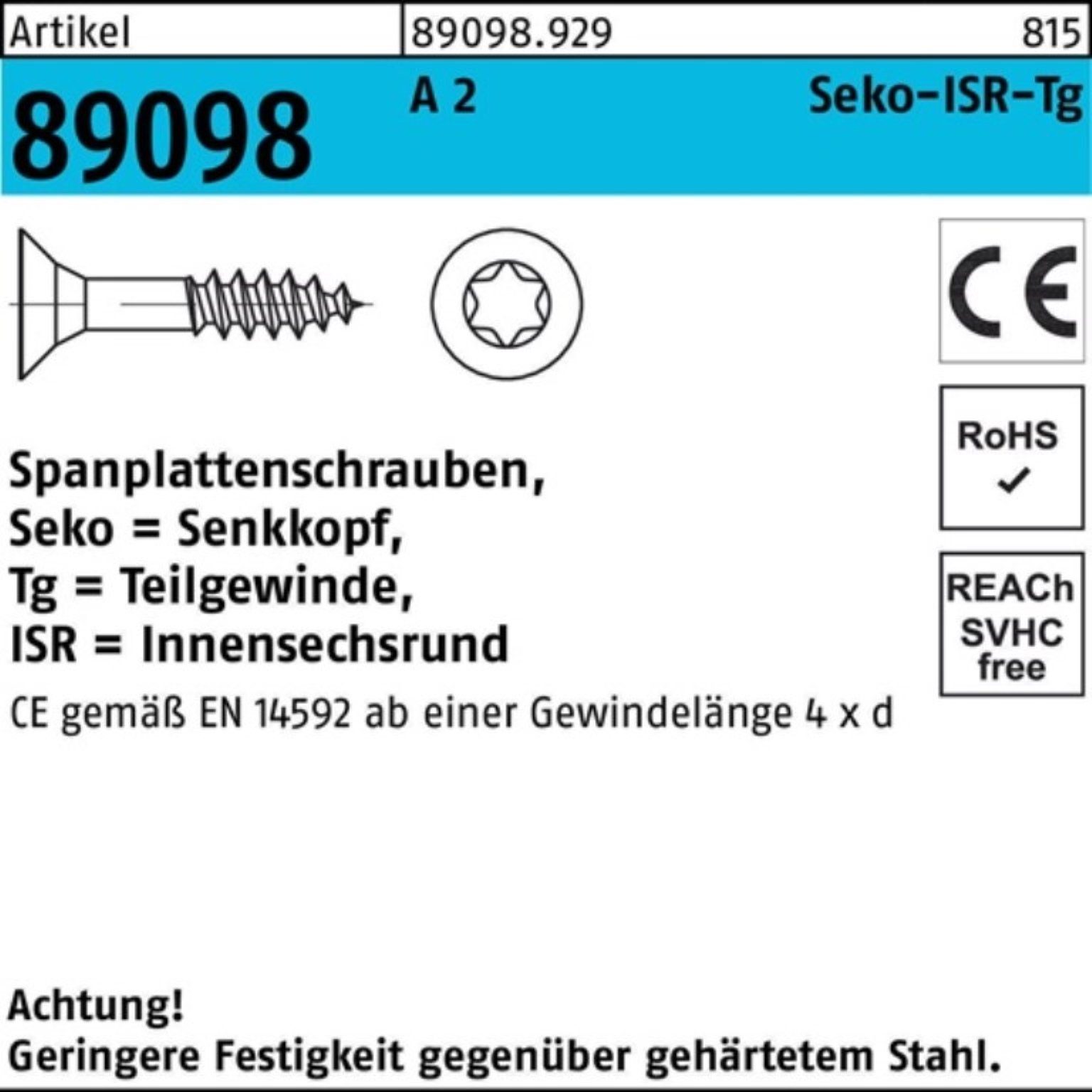 Reyher Spanplattenschraube 200er Pack Spanplattenschraube R 89098 SEKO ISR TG 5x 50-T25 A 2 200 S