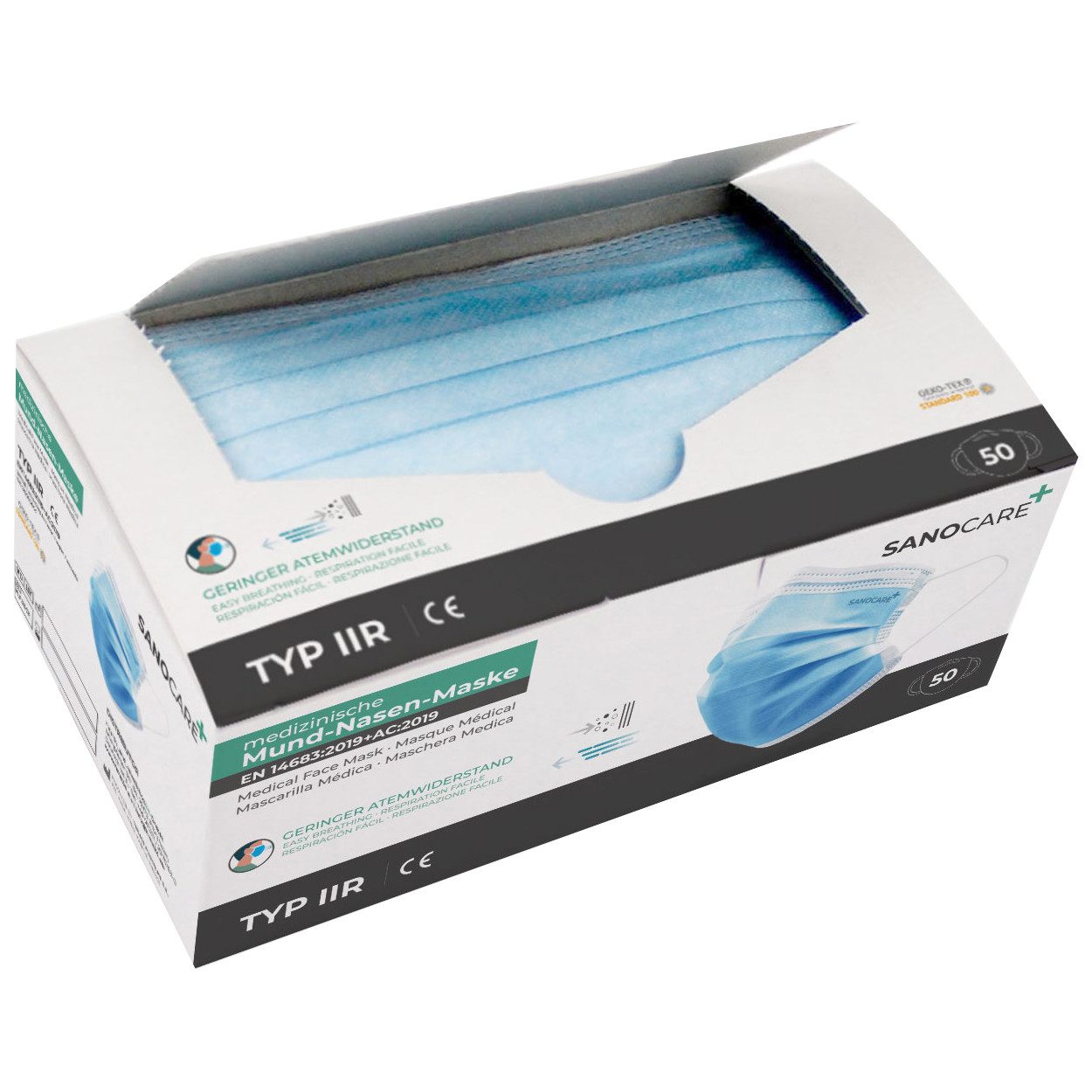 Sanocare Mund-Nasen-Masken Mund-Nasen Maske Typ IIR (50er Box) - Blau