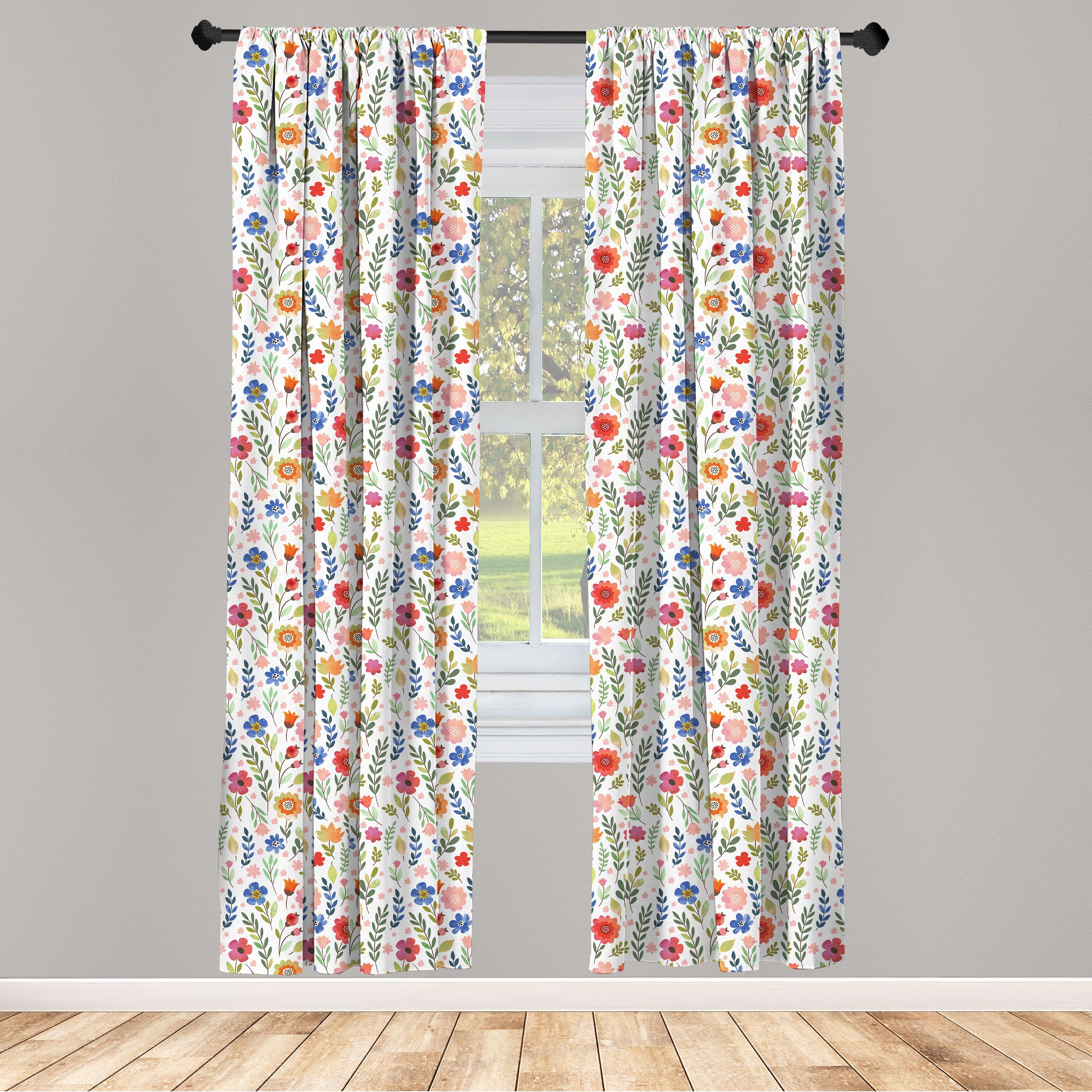 Gardine Vorhang für Wohnzimmer Schlafzimmer Dekor, Abakuhaus, Microfaser, Blumen Weiche farbige Floret