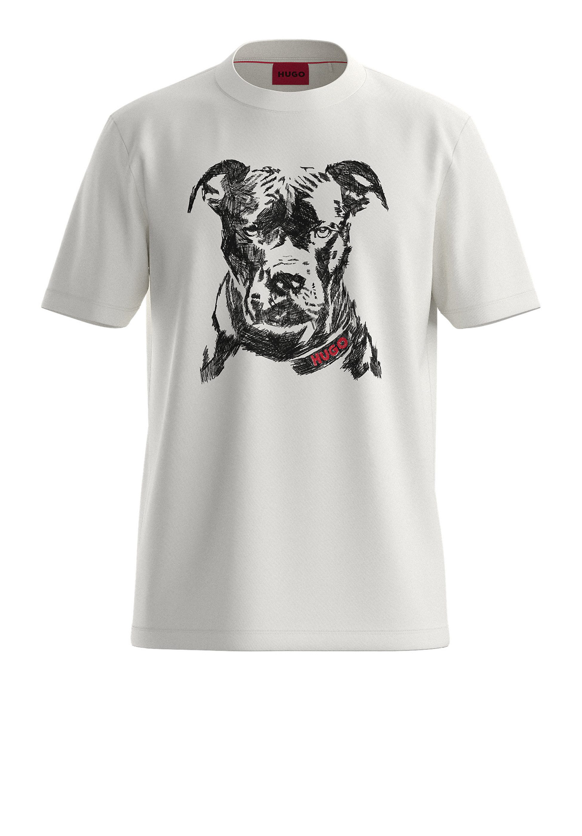HUGO T-Shirt Dubrox mit Hunde-Artwork (1-tlg)