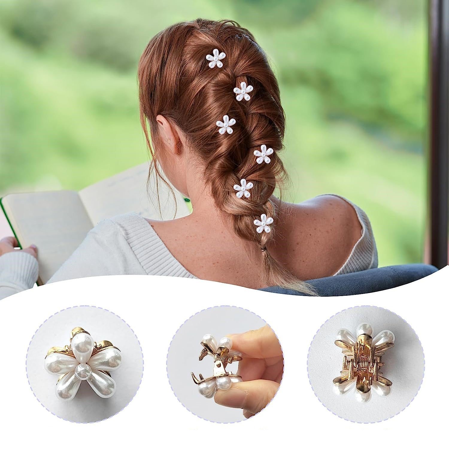 (10-tlg) 10er-Pack Mini-Blumen-Krallenklammern Diadem Mini-Perlen-Haarspangen, WaKuKa