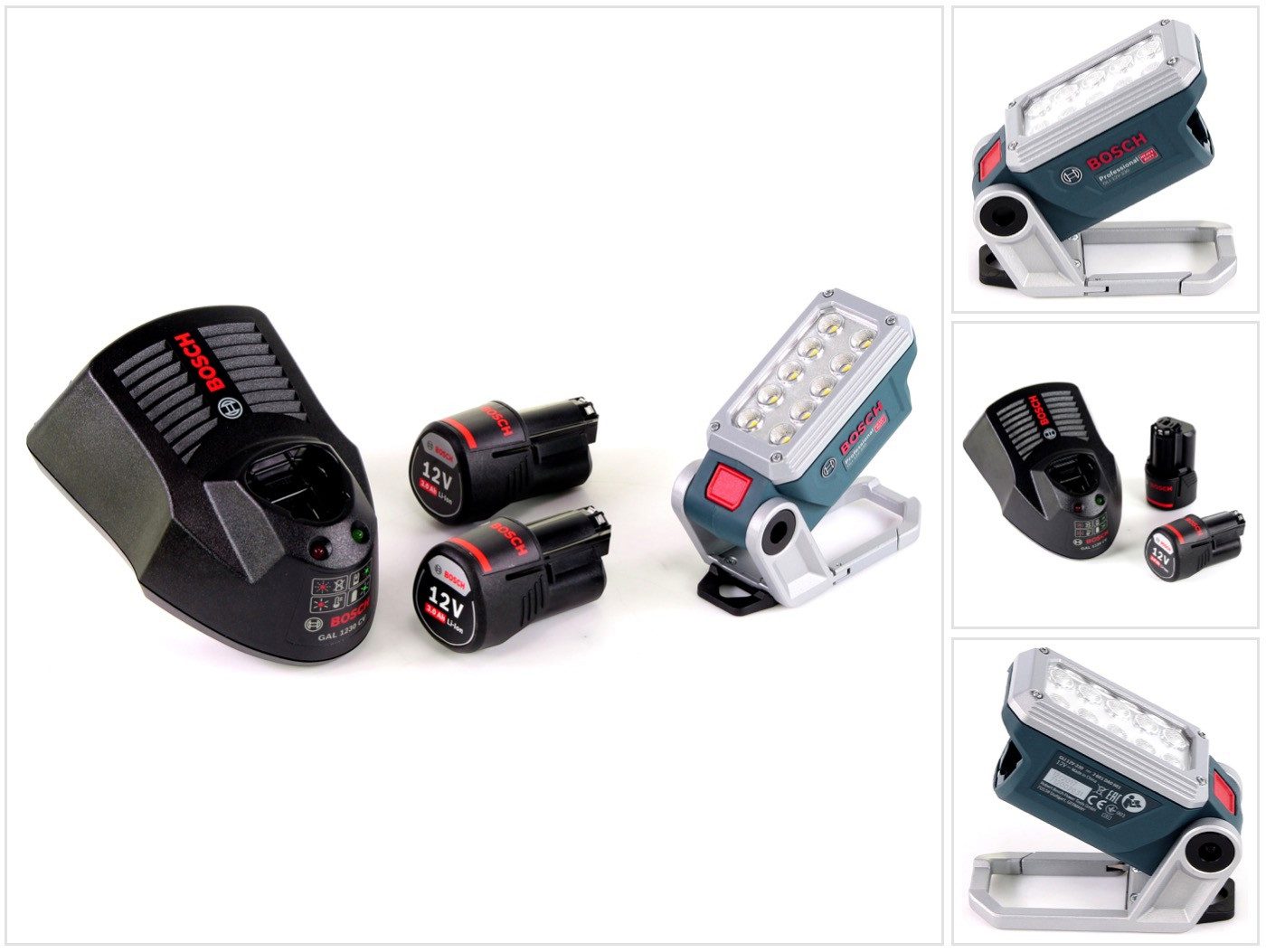 Bosch Professional Baustrahler Akku Lampe GLI 12V-330 DeciLED + 2 x 3,0 Ah Akku + Ladegerät