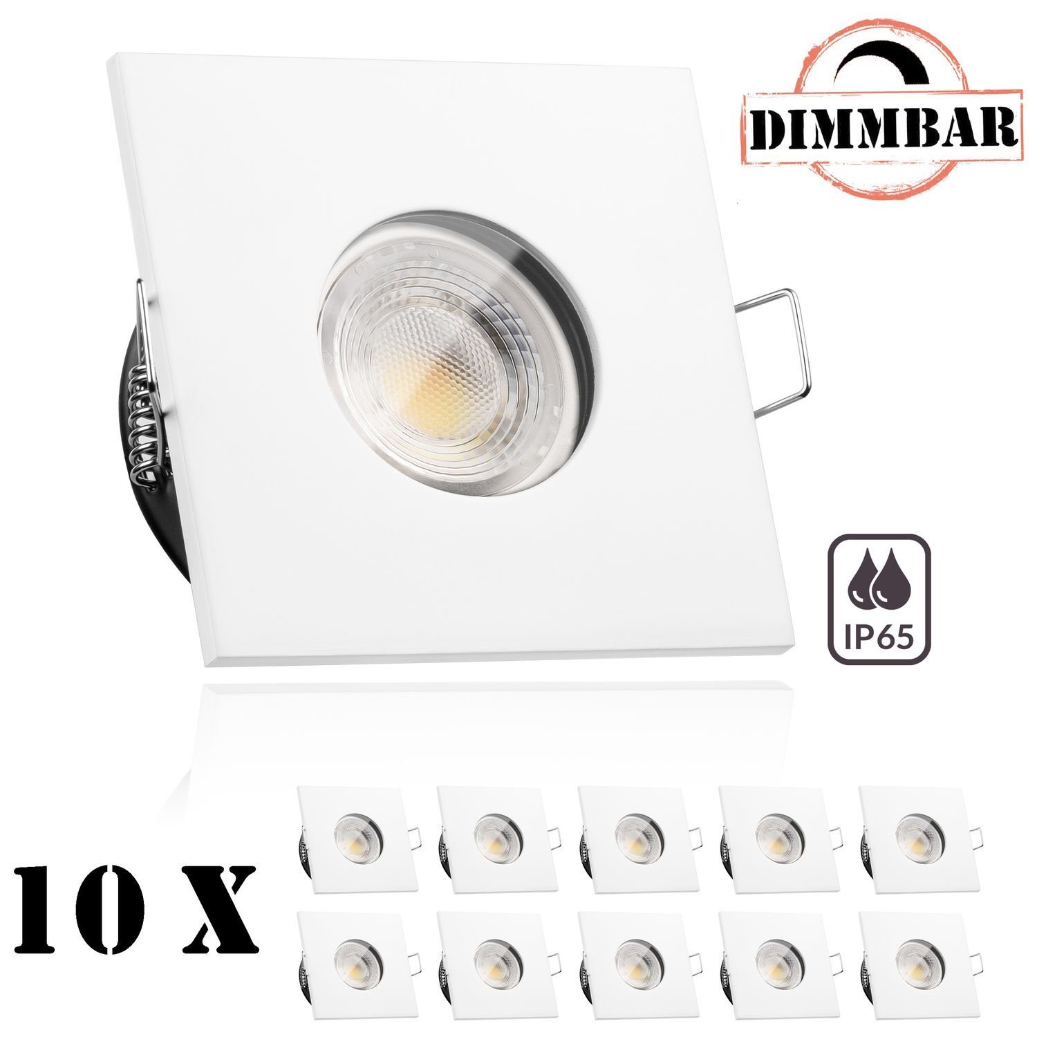 LEDANDO LED Einbaustrahler 10er IP65 LED Einbaustrahler Set GU10 in weiß mit 5,5W LED von LEDANDO
