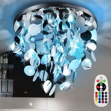 etc-shop LED Deckenleuchte, Leuchtmittel inklusive, Warmweiß, Farbwechsel, Decken Lampe dimmbar Schlaf Zimmer FERNBEDIENUNG Behang Leuchte im Set