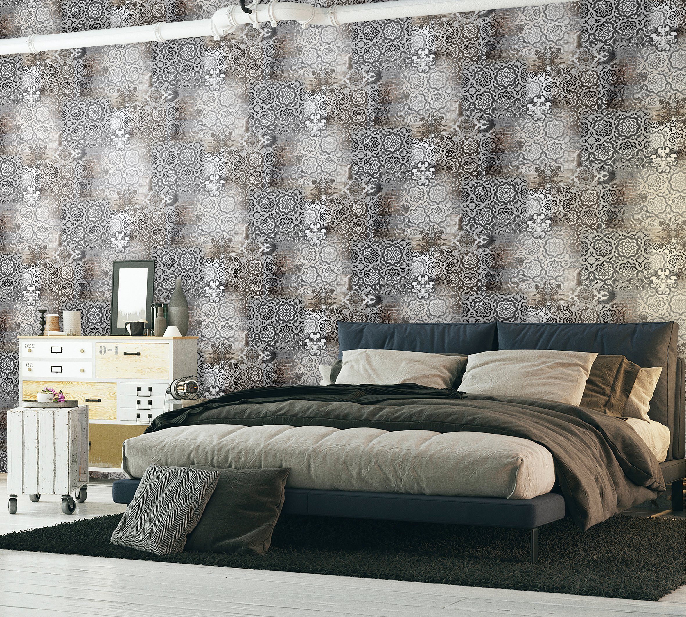 Marburg Fototapete, 3D-Optik, ornamental, moderne Tapete für Wohnzimmer Schlafzimmer Küche