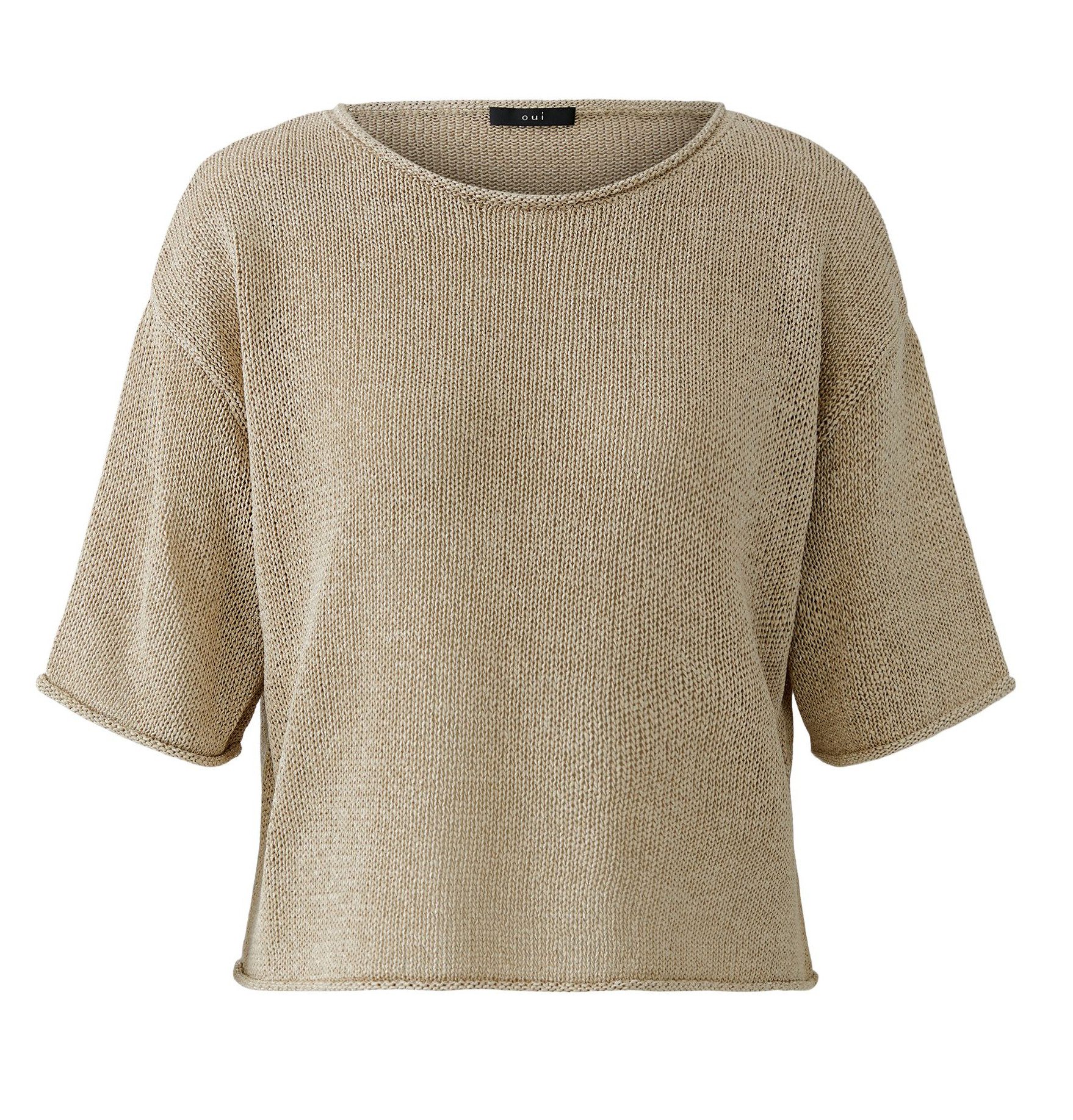 Oui Kurzarmpullover Oui Damen Pullover kurzarm - biscuit (1-tlg)