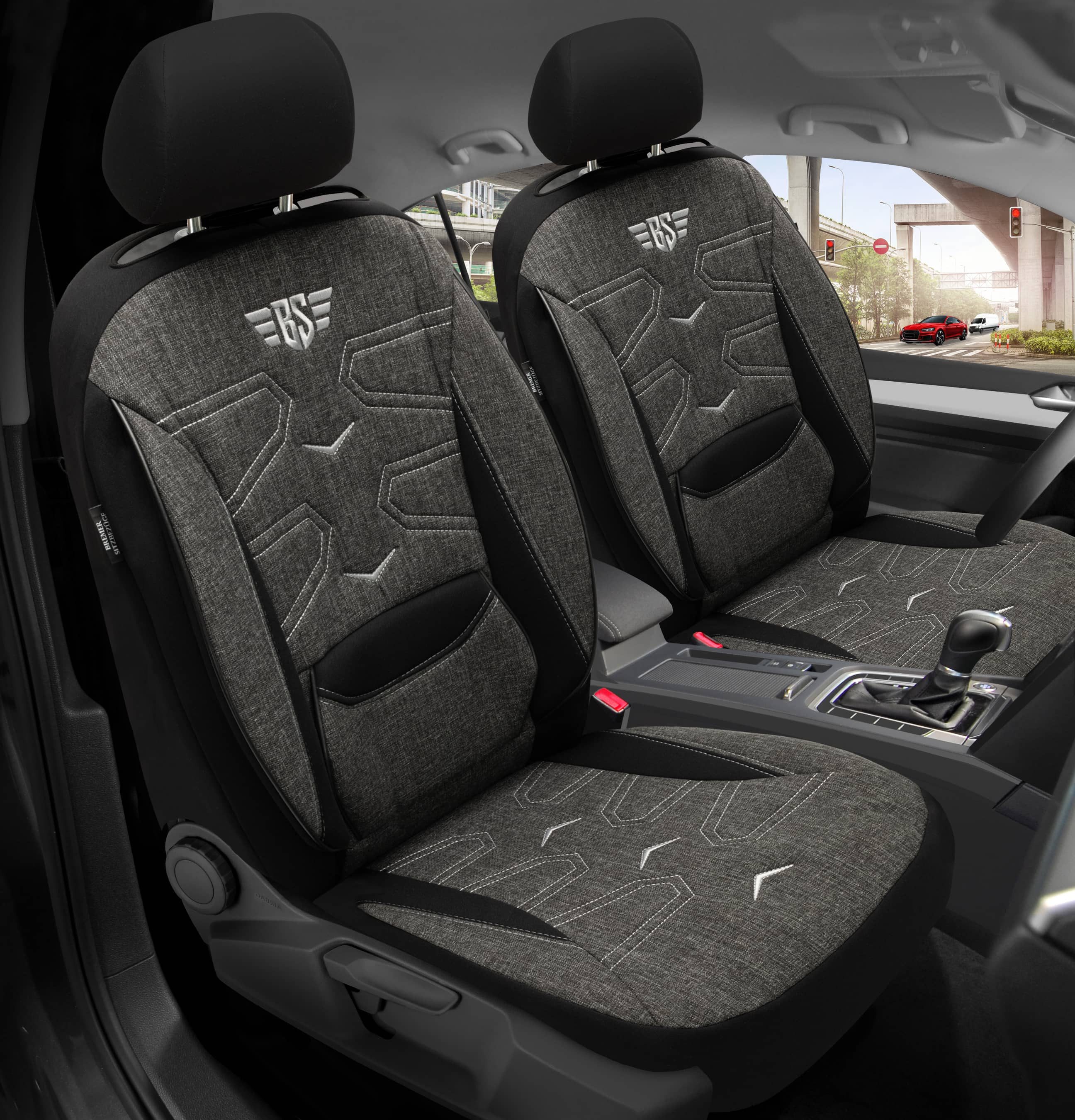 BREMER SITZBEZÜGE Autositzbezug für Mercedes C-Klasse W204 S204 Bj 2007-14 (KT304), Set, 2-tlg., Schonbezüge Sitzbezüge Fahrer und Beifahrer, in Schwarz