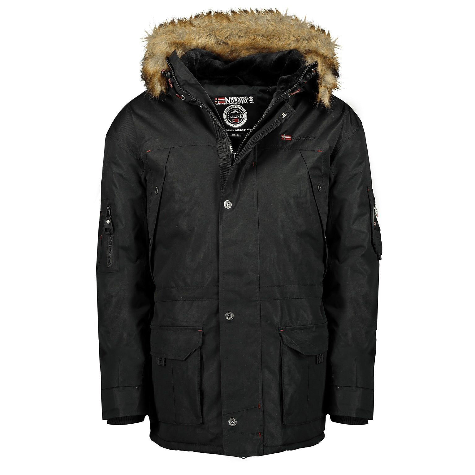 Geographical Norway Winterjacke Kapuze mit Innenfleece, abnehmbarer Kunstfellbesatz Schwarz