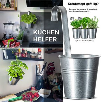 BigDean Blumentopf 3x Silber Balkontöpfe hängend Kräutertöpfe Haken Hängetöpfe Zink (3 St)