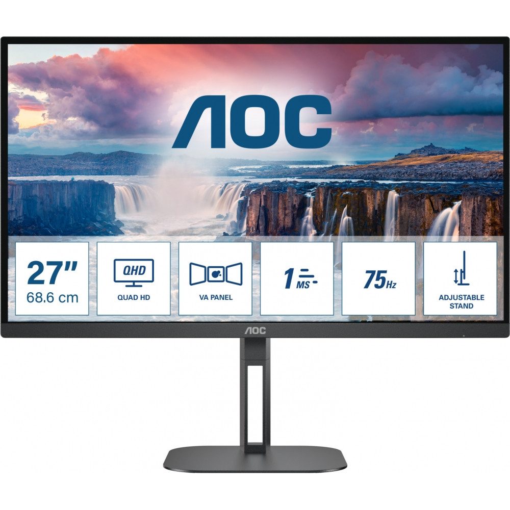 AOC AOC Q27V5N/BK 27 Zoll QHD-Monitor mit FreeSync und HDR. LED-Monitor (2.560 x 1.440 Pixel px, QHD, VA, Unterstützt AMD FreeSync und HDR)