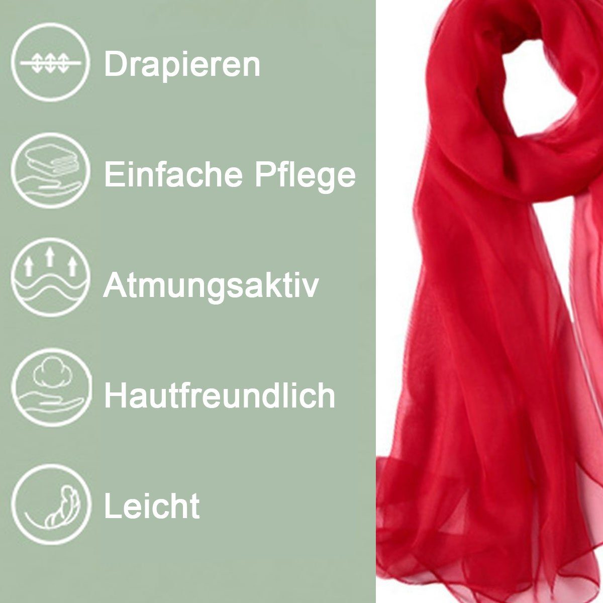 Jormftte Seidenschal Einfarbig Seide Gefühl Frauen Leichte Schal,Wrap Schals,für Lange Mehrfarbig1