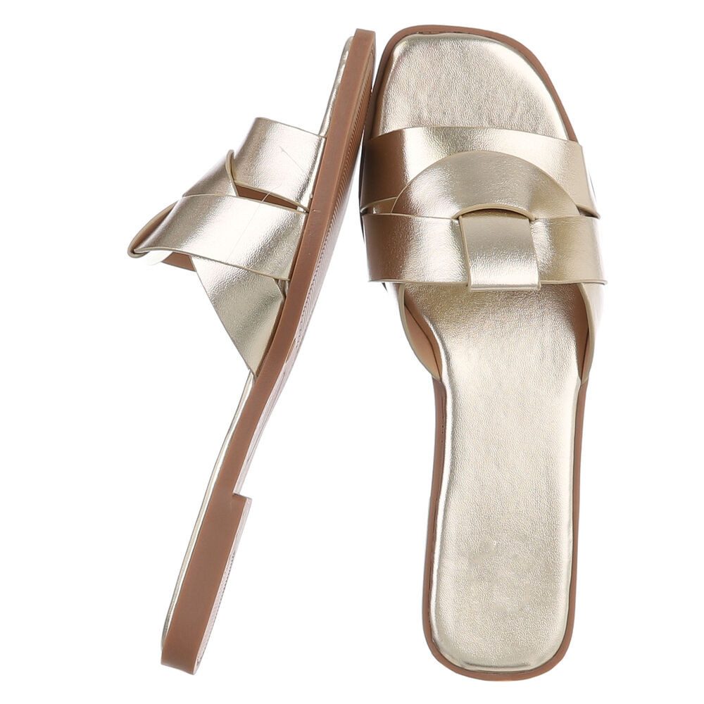 Ital-Design Stylische Slide-Sandalen mit Kreuzband für Damen Pantolette (91117226) Blockabsatz Pantoletten in Gold