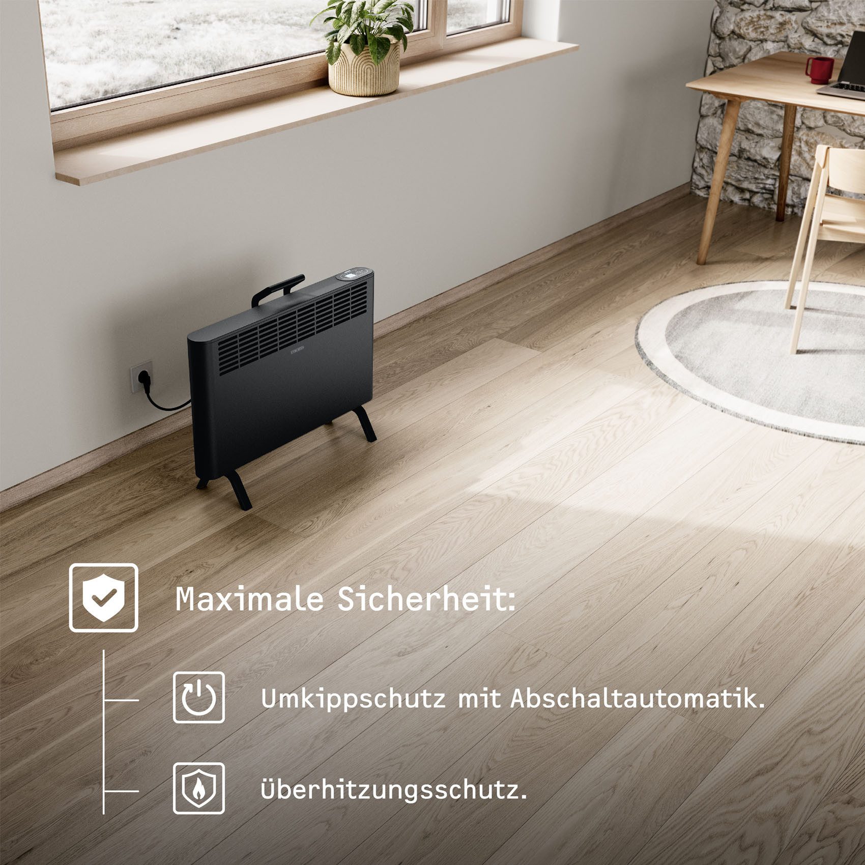STIEBEL ELTRON Konvektor »CNS-B 2000 Plus LCD move«, Standkonvektor engergiesparend, 2 kW, schwarz, für ca. 25 m², LC-Display, Wochentimer